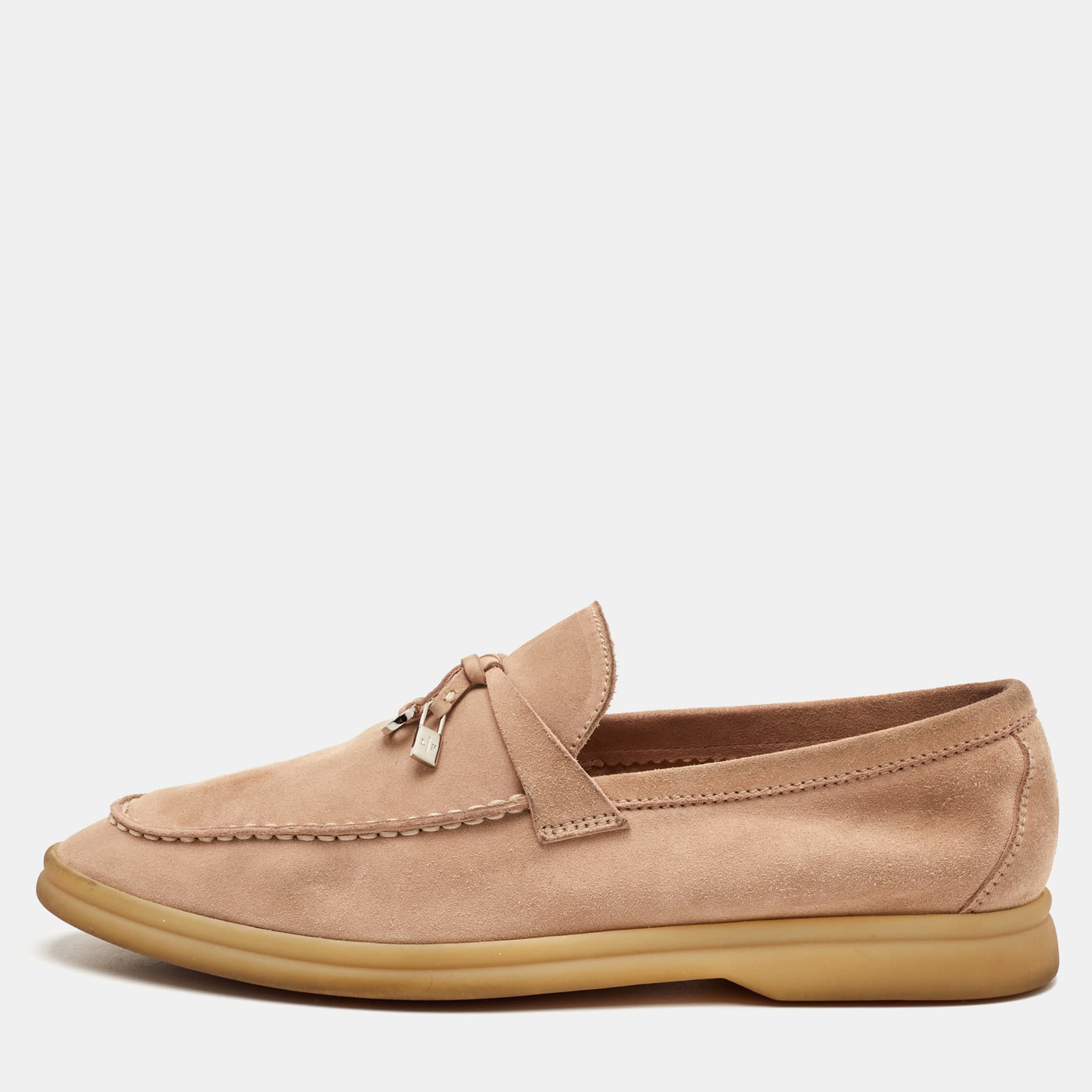Loro Piana Summer Charms Walk Size 37.5 Beige Suede Slip On Loafers