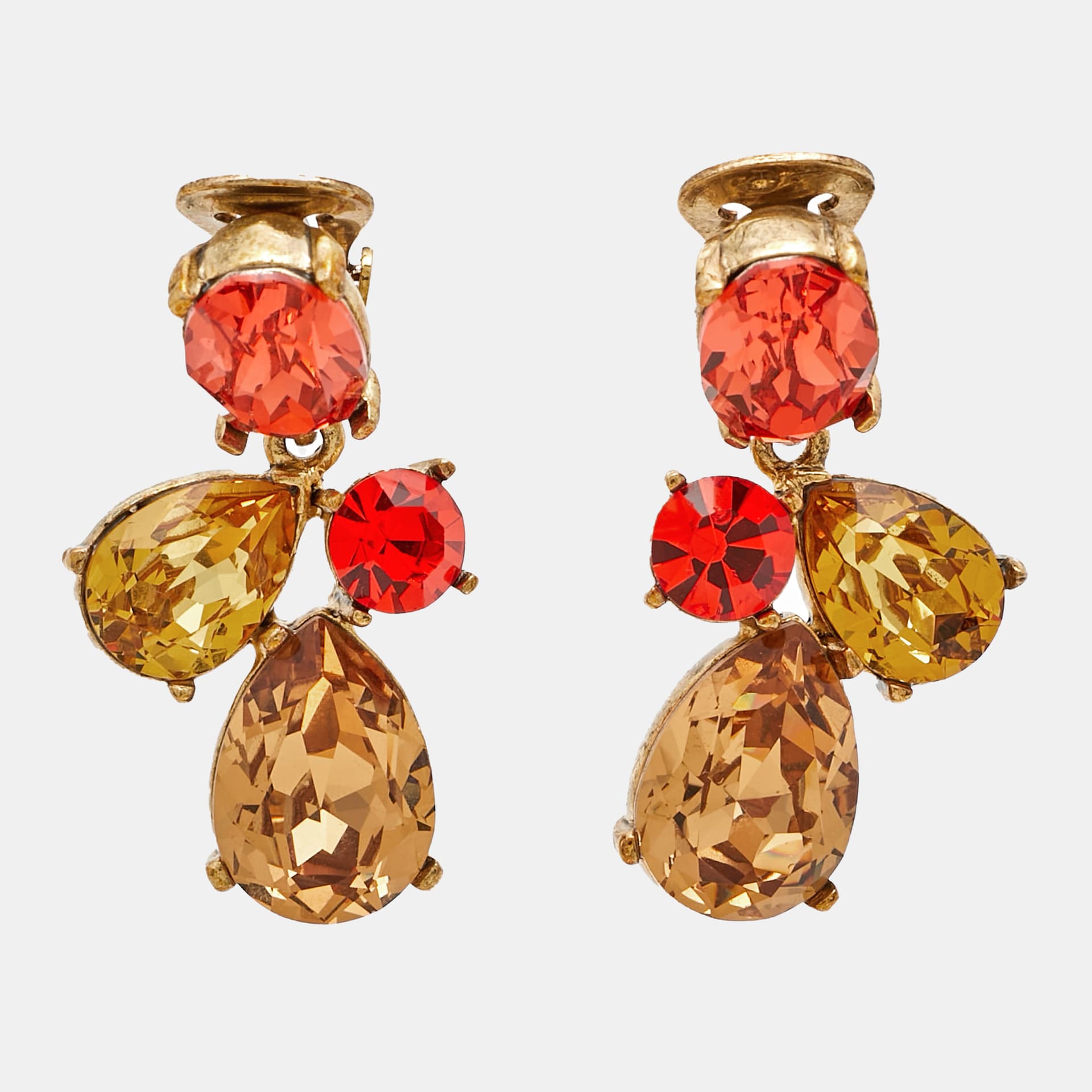 Oscar de la Renta Crystals Gold Tone Earrings