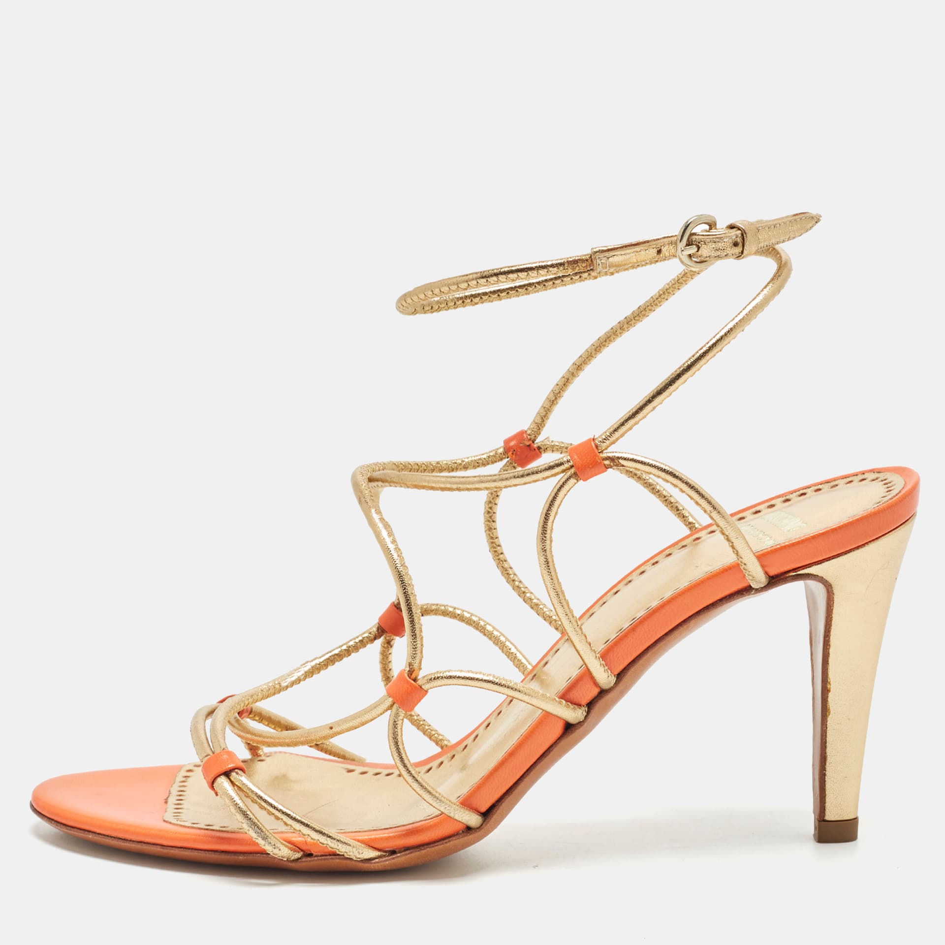 Moschino Size 36 Gold Leather Strappy Sandals