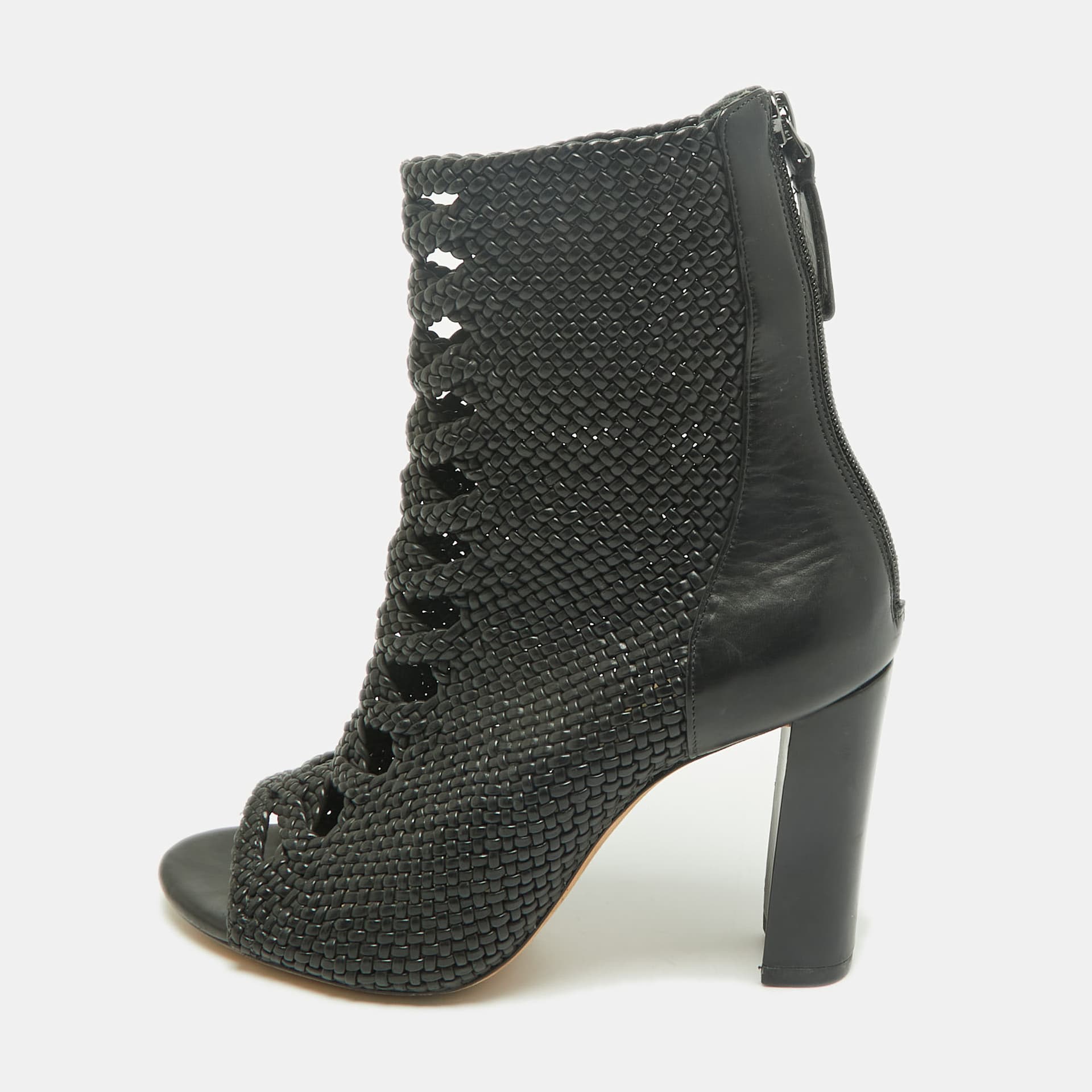 Alexandre Birman Size 37 Black Woven Leather Ankle Length Boots