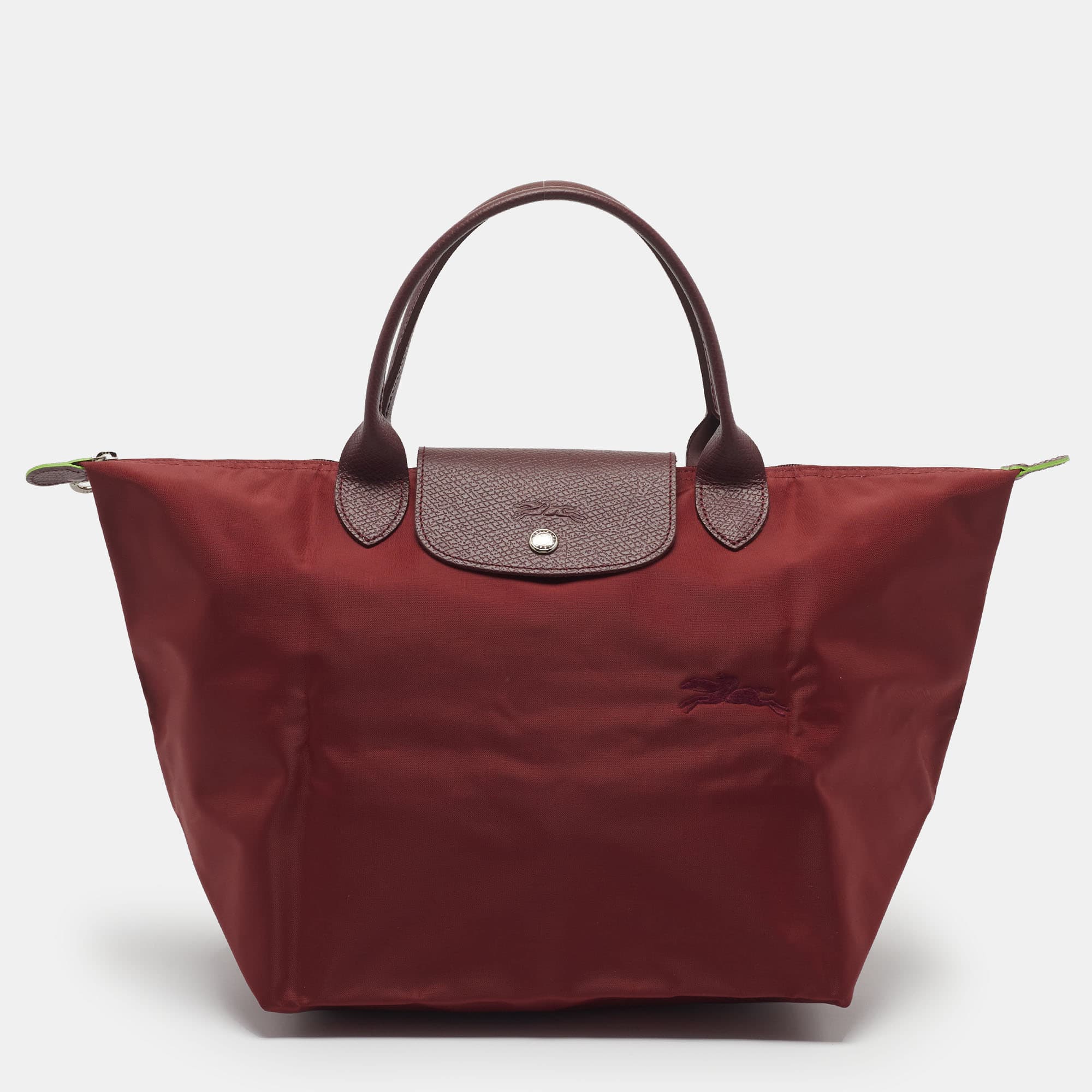 Longchamp Le Pliage Medium Burgundy Nylon and Leather Tote