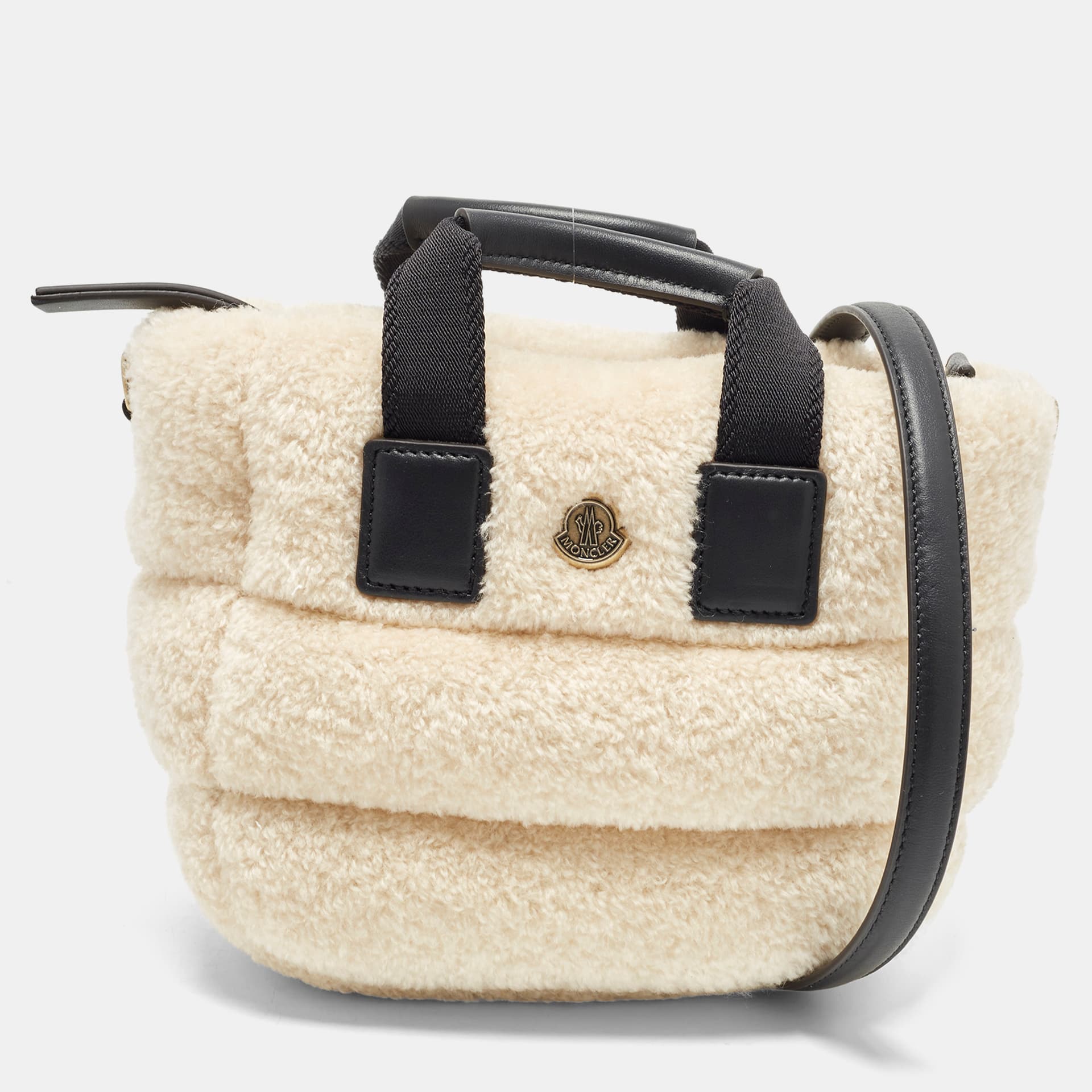 Moncler Caradoc Teddy Micro Black/Off White Leather and Shearling Tote