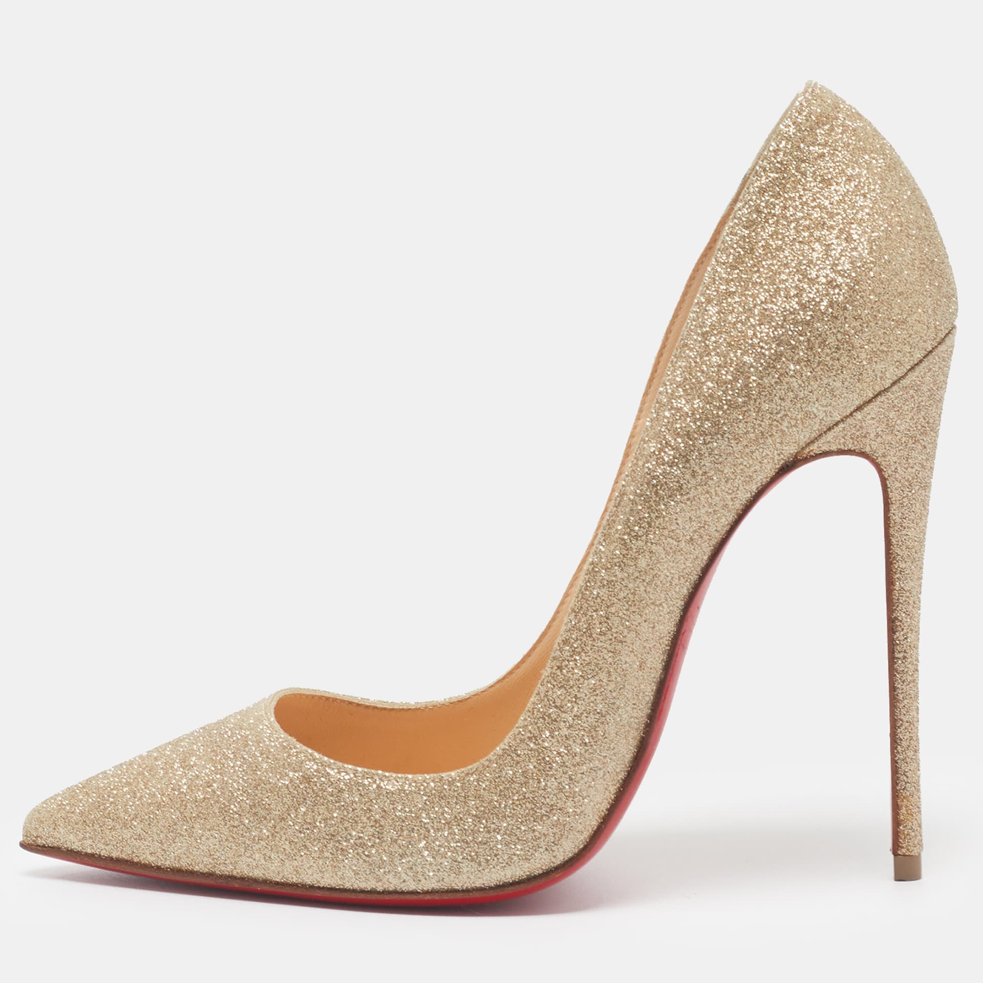 Christian Louboutin So Kate Size 37 Gold Glitter Pointed Toe Pumps