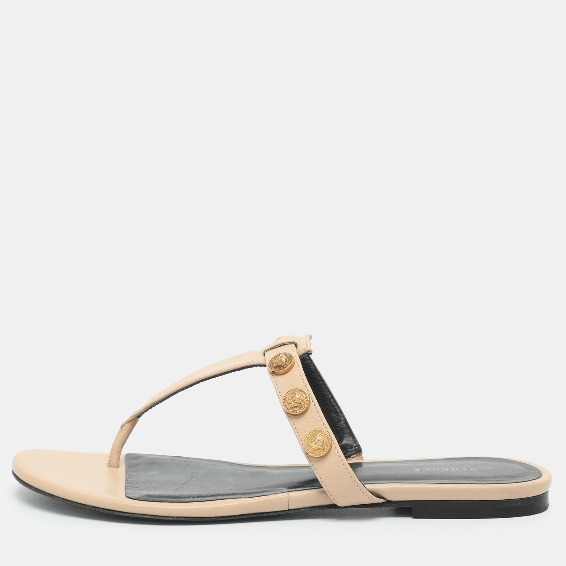 Versace Medusa Size 37 Beige Leather Thong Flats