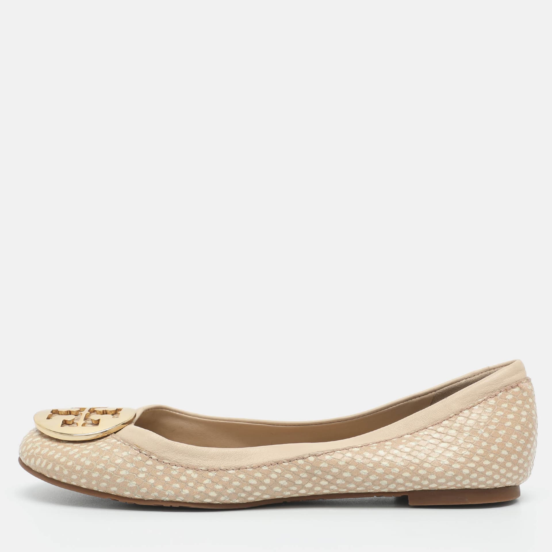 Tory Burch Reva Size 36.5 Beige Snake Print Leather Ballet Flats