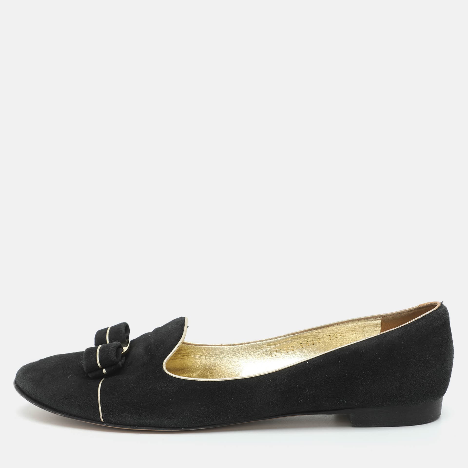 Salvatore Ferragamo Vara Bow Size 41 Black Suede Ballet Flats