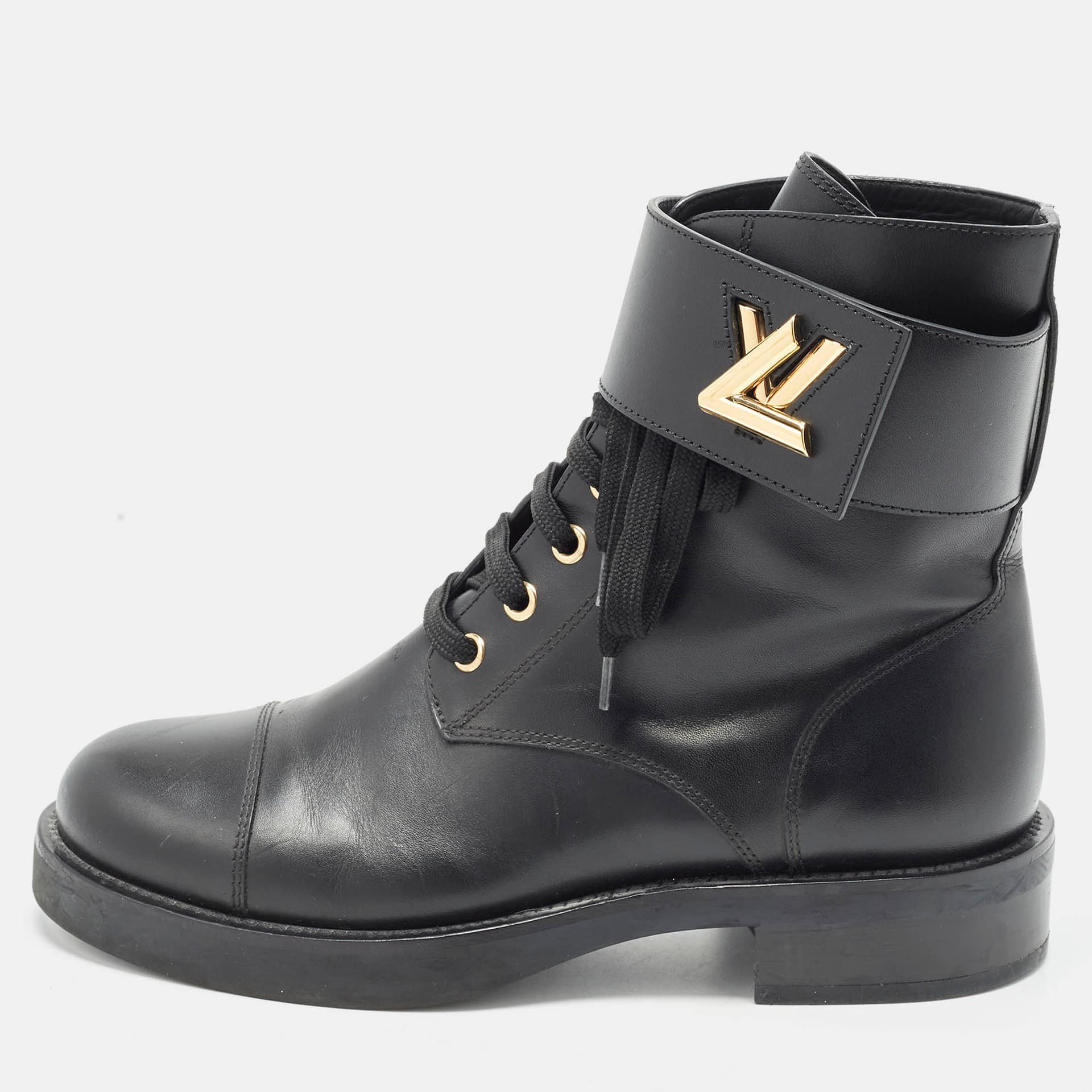Louis Vuitton Wonderland Flat Ranger Size 37 Black Leather Ankle Length Boots
