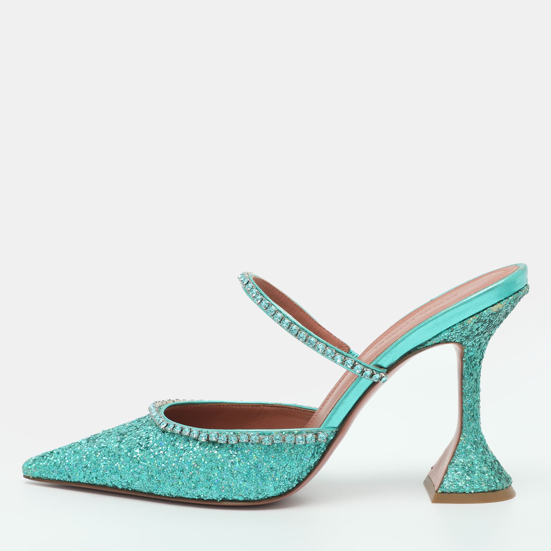Amina Muaddi Gilda Size 38 Green Glitter Crystal Embellished Mules