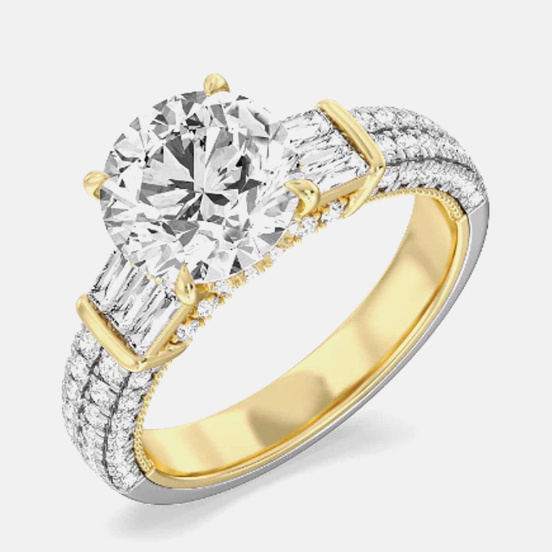3.20 cts Round Lab Grown Diamond 14k Yellow Gold Engagement Ring