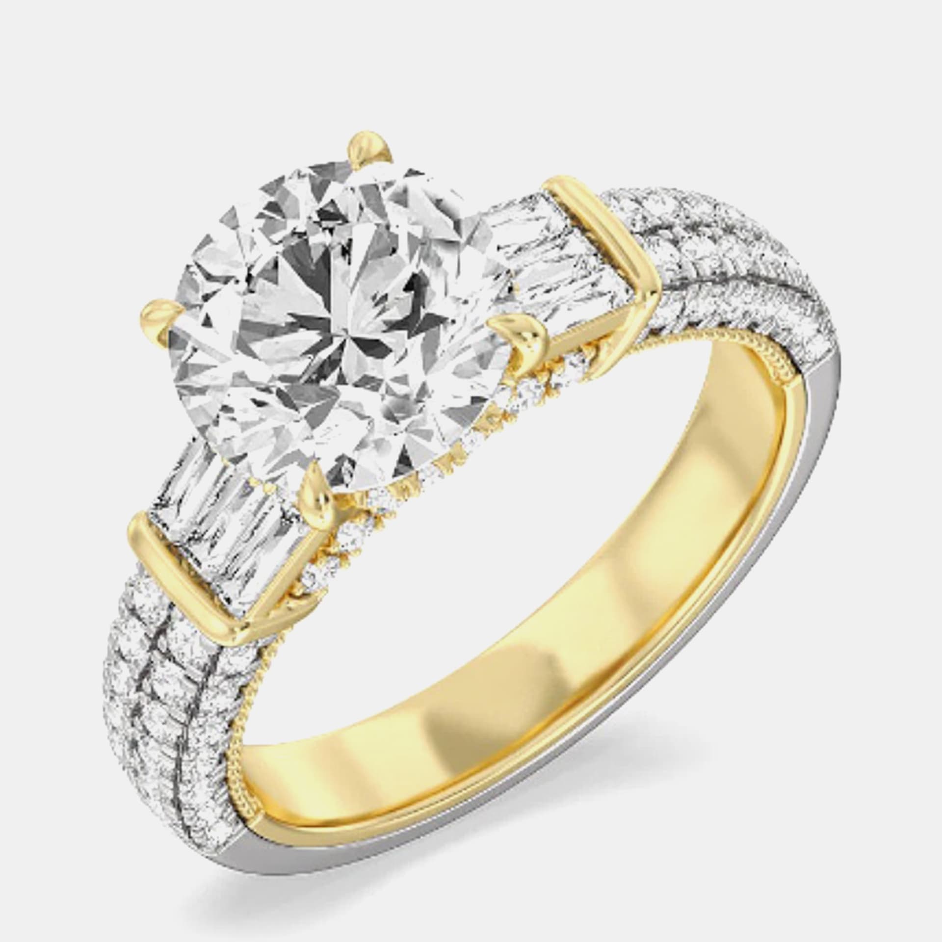 3.20 cts Round Lab Grown Diamond 14k Yellow Gold Engagement Ring