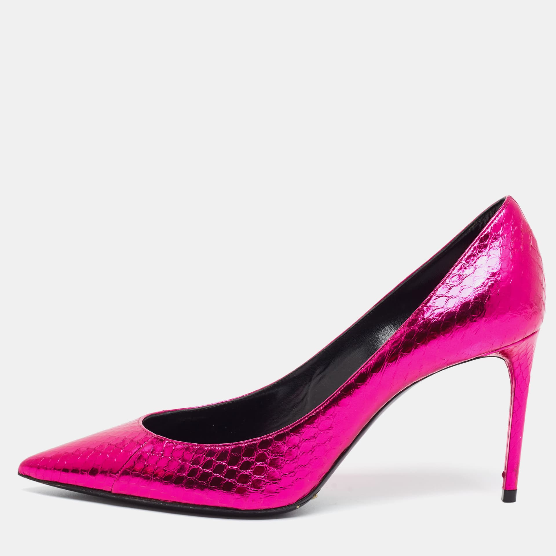 Saint Laurent Zoe Size 36.5 Metallic Pink Python Embossed Leather Pumps
