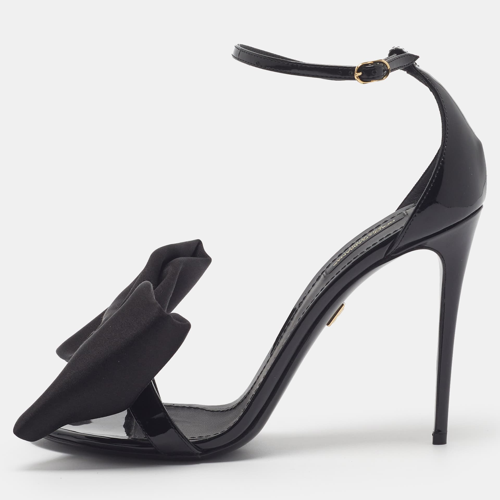 Dolce & Gabbana Keira Size 39.5 Black Patent Leather Ankle Strap Sandals