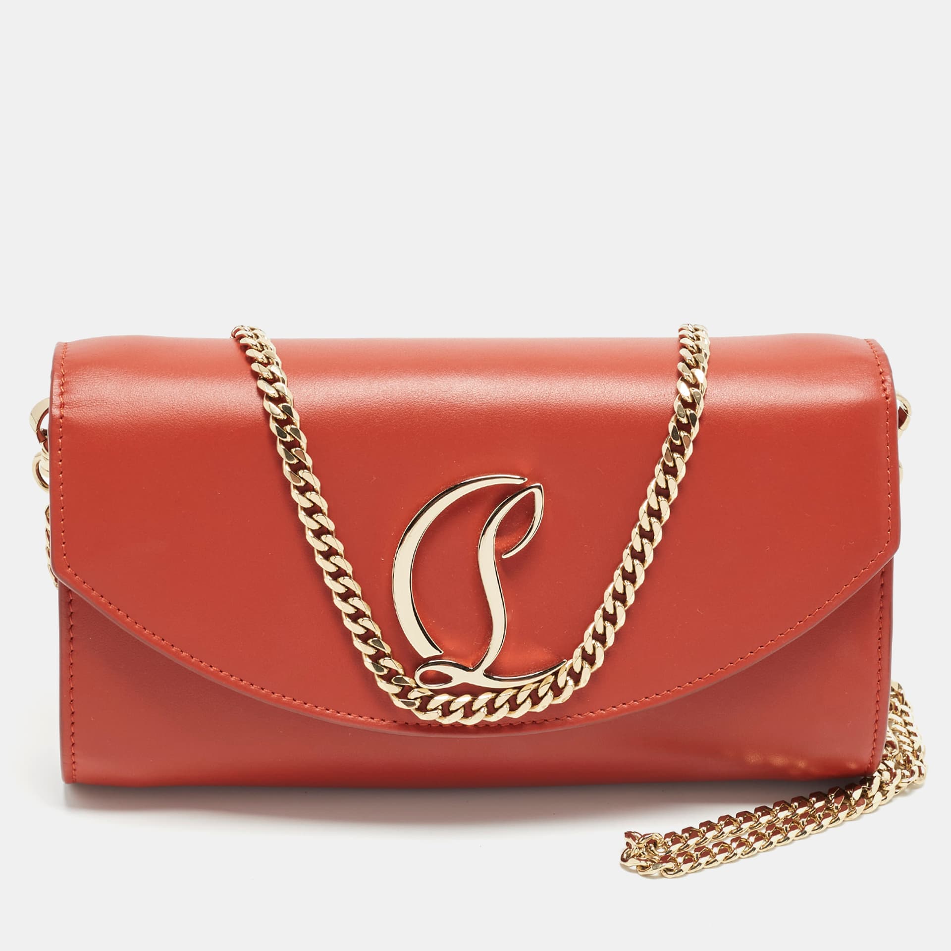Christian Louboutin Loubi54 Red Leather Wallet On Chain
