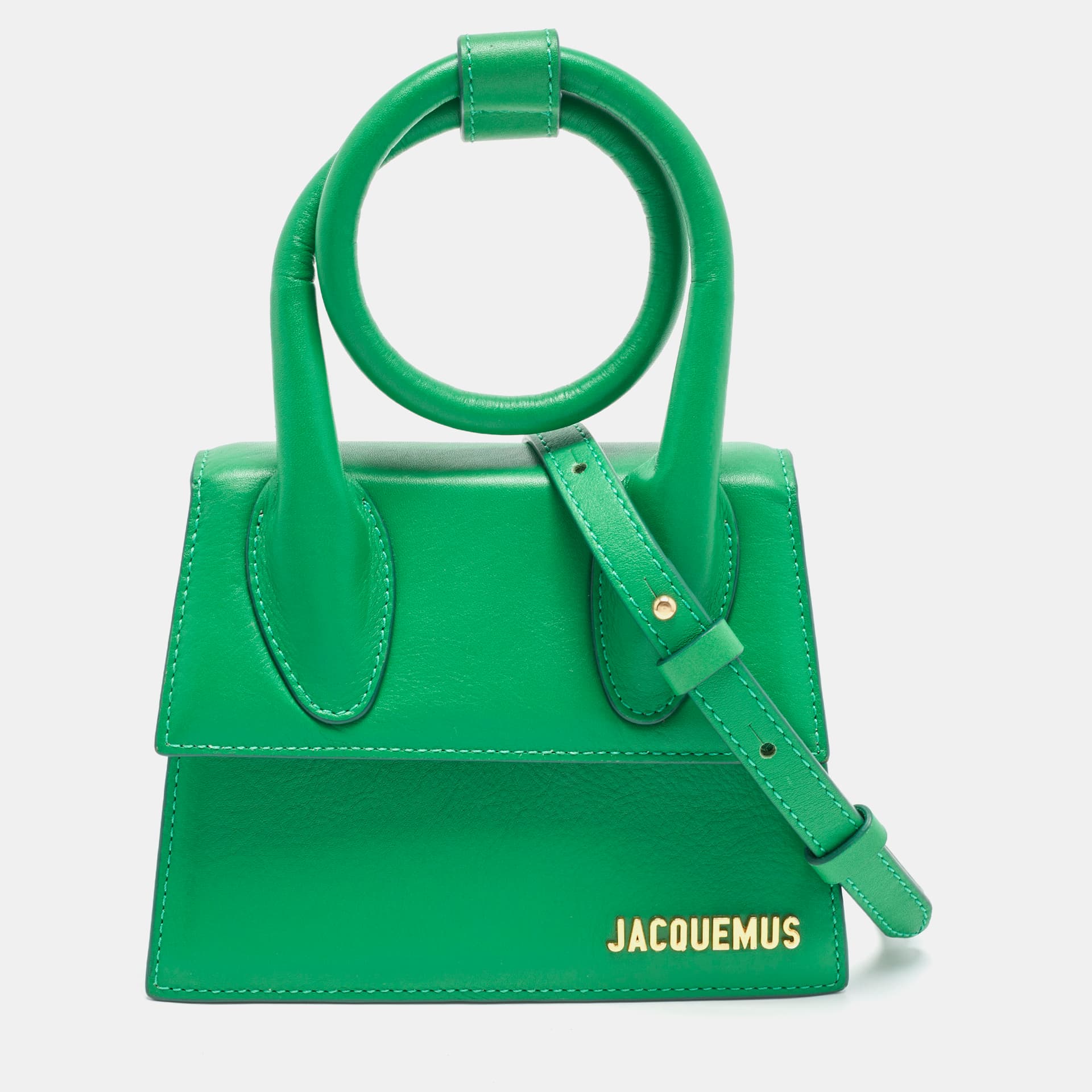 Jacquemus Le Chiquito Noeud Green Leather Top Handle Bag