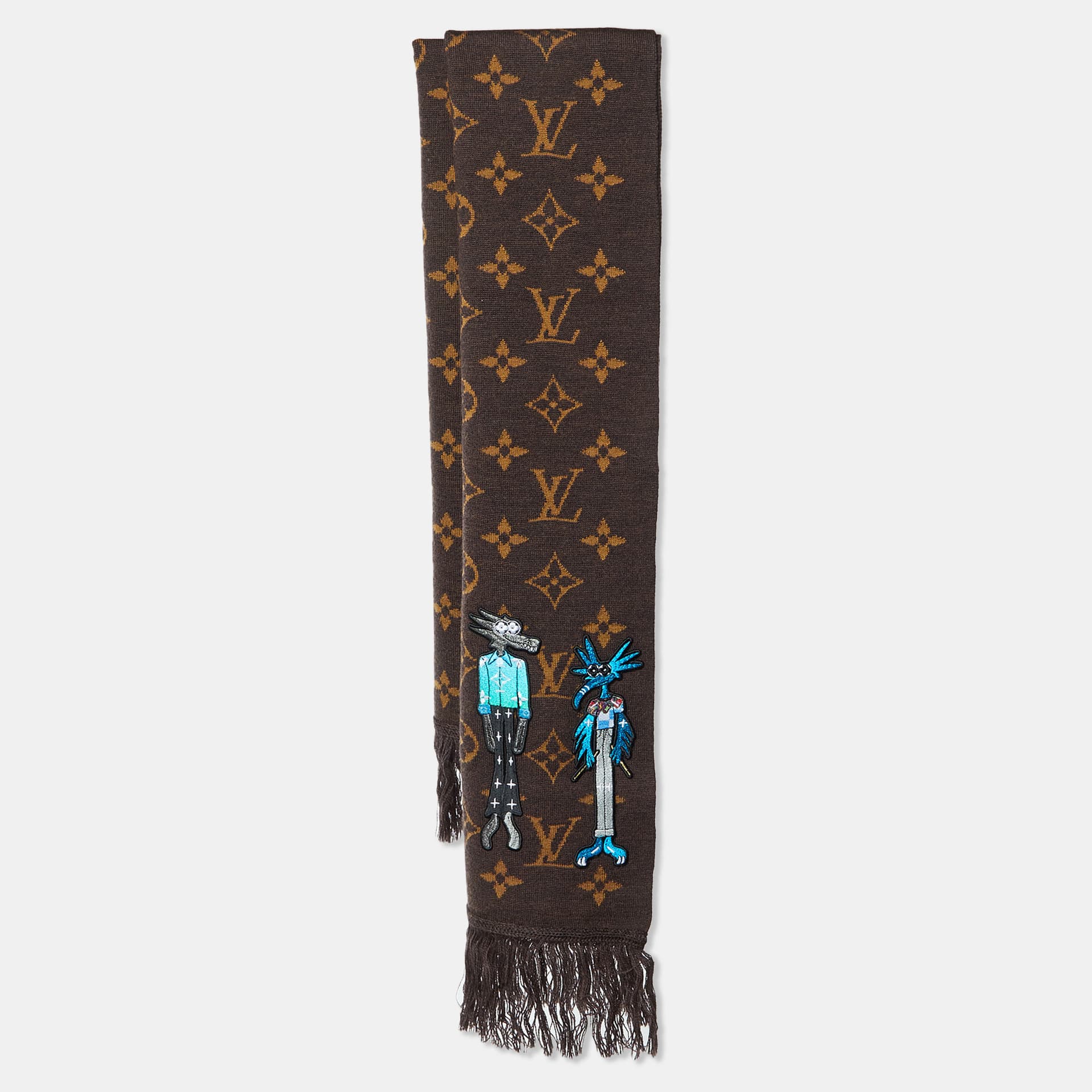 Louis Vuitton Brown Zoooom Adventures With Friends Monogram Wool Scarf