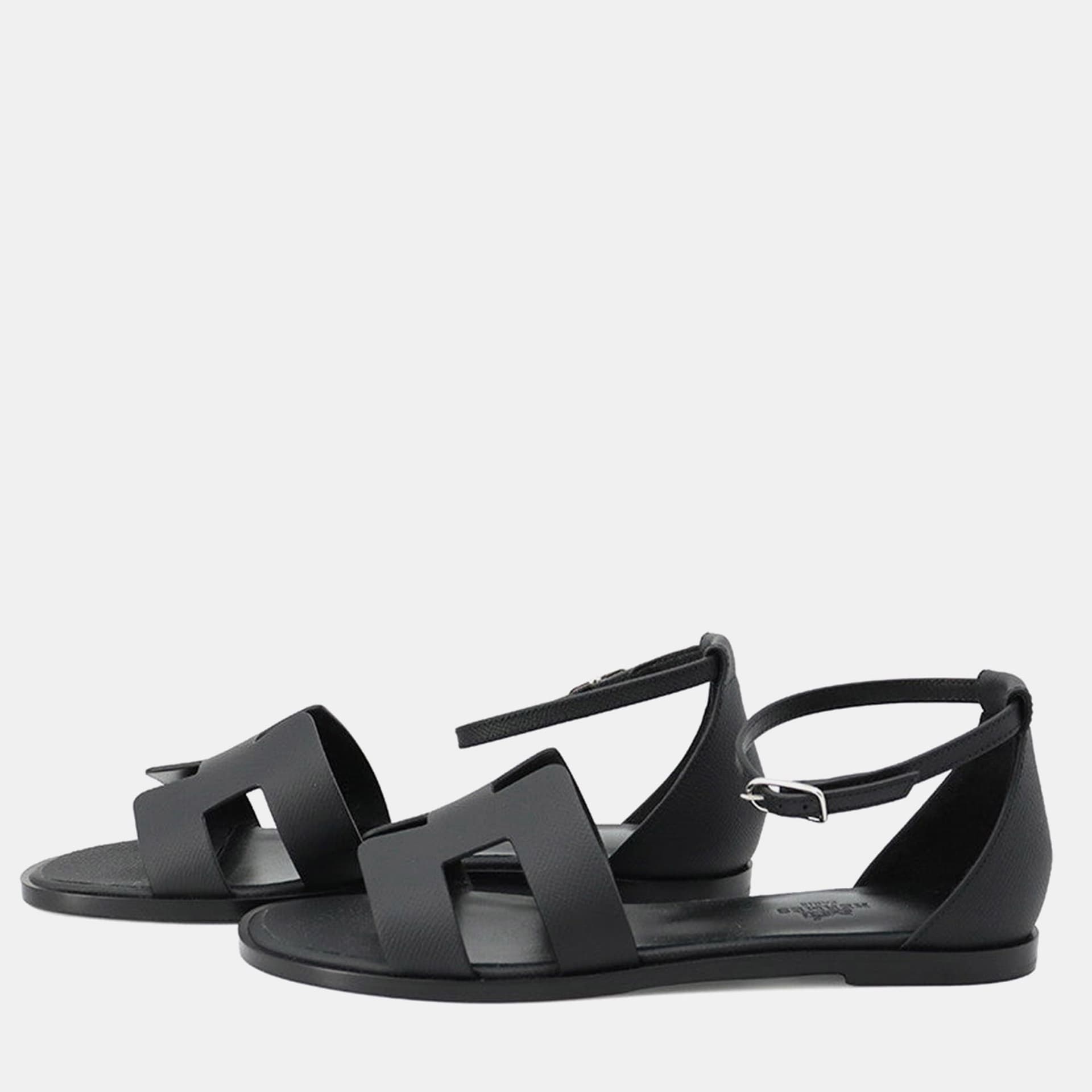 Hermes Sandals Santorini Black1182138Z Epsom EU 38