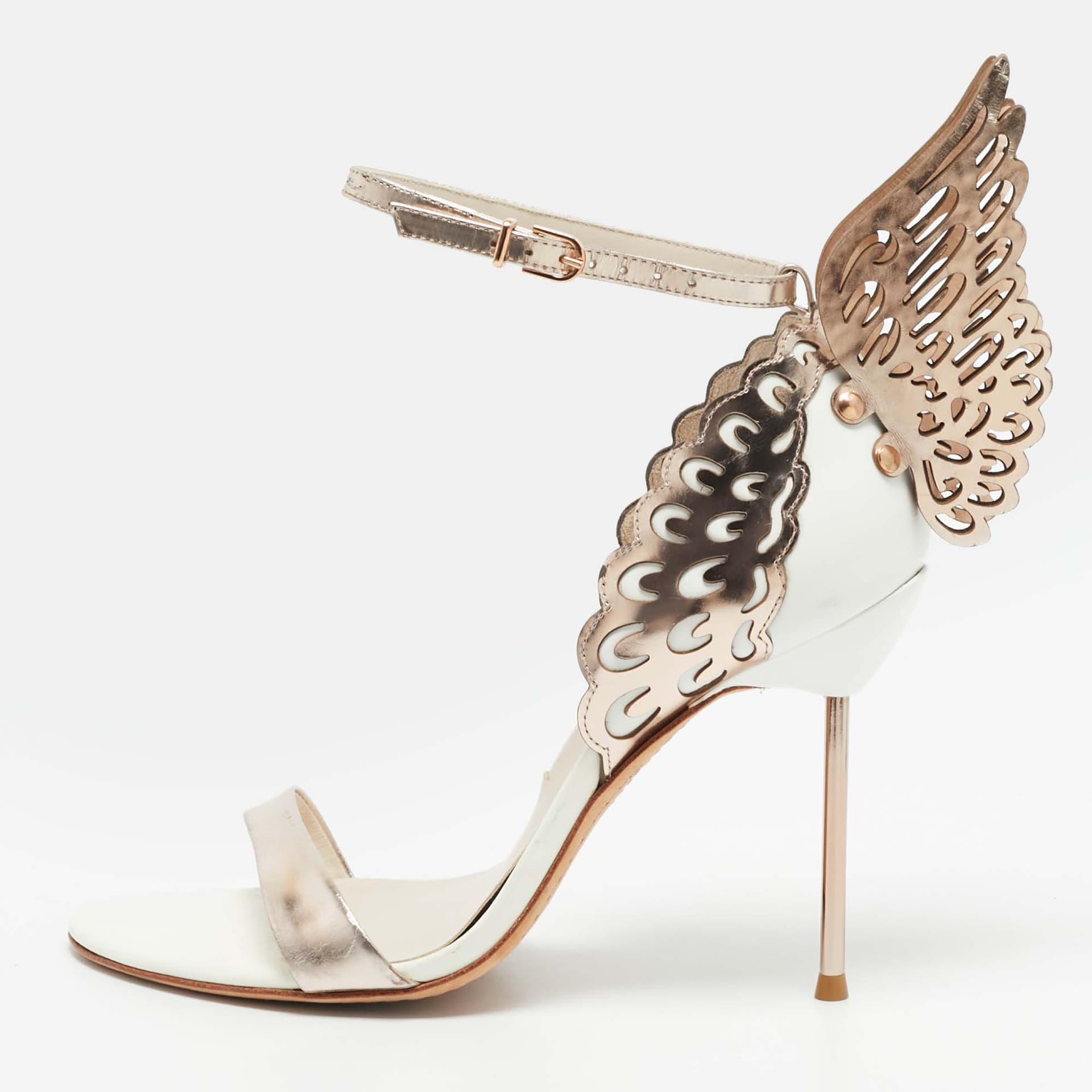 Sophia Webster Evangeline Size 38 Gold/Cream Leather Ankle Strap Sandals