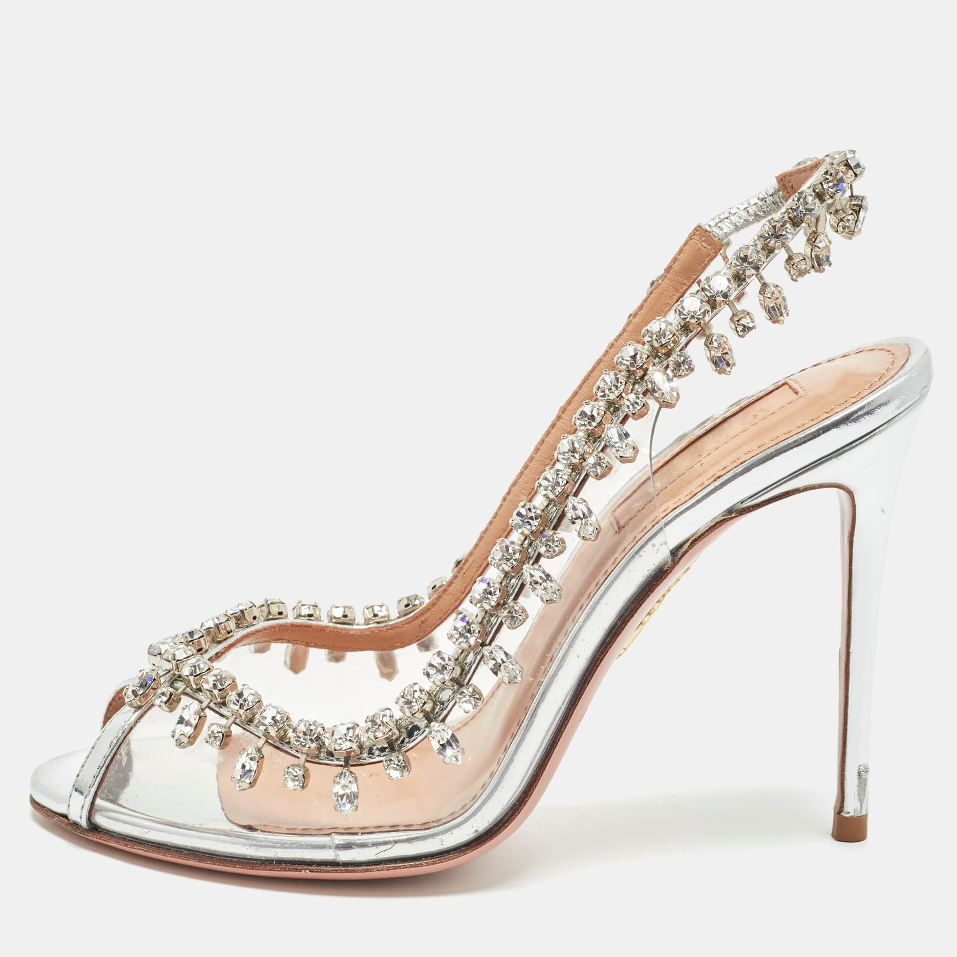 Aquazzura Temptation Size 35 Transparent Leather and PVC Slingback Sandals