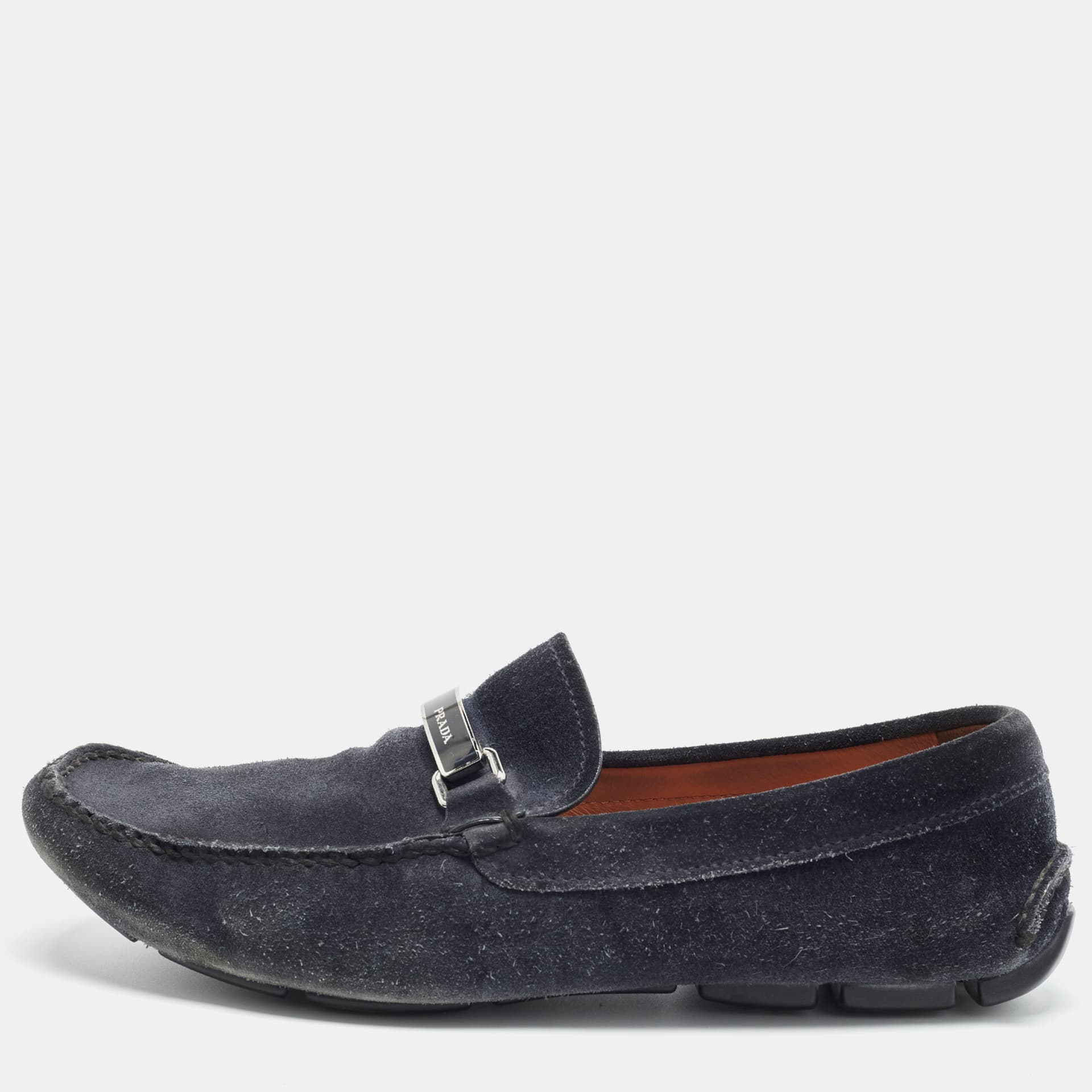 Prada Size 41.5 Navy Blue Suede Penny  Loafers