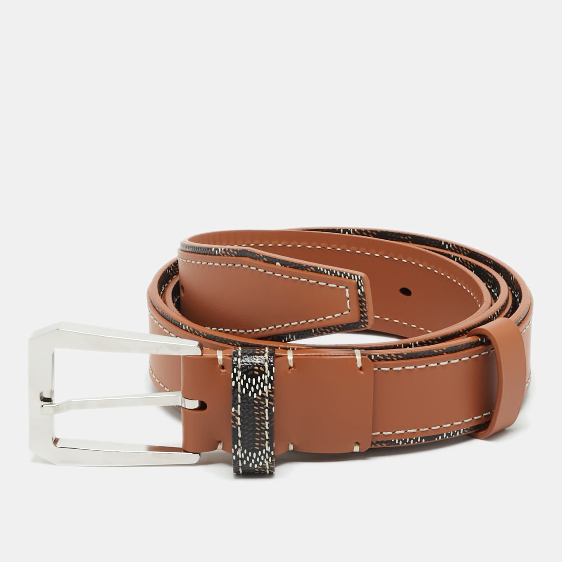 Goyard Fregate 85 CM Buckle Belt Brown Goyardine Coated Canvas and Leather