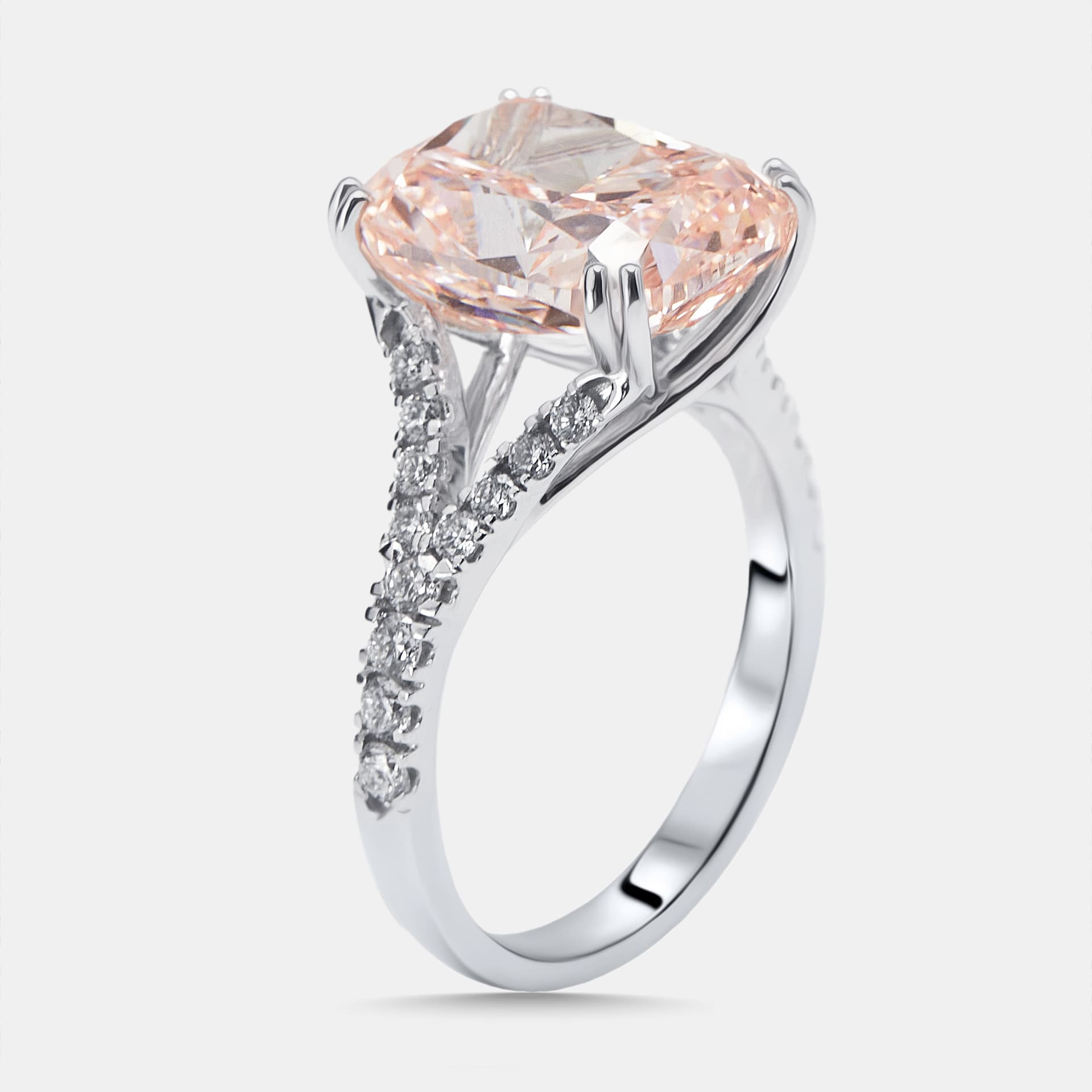7.4 cts Pink Cushion, Round Lab Grown Diamonds 18k White Gold Ring Size 51