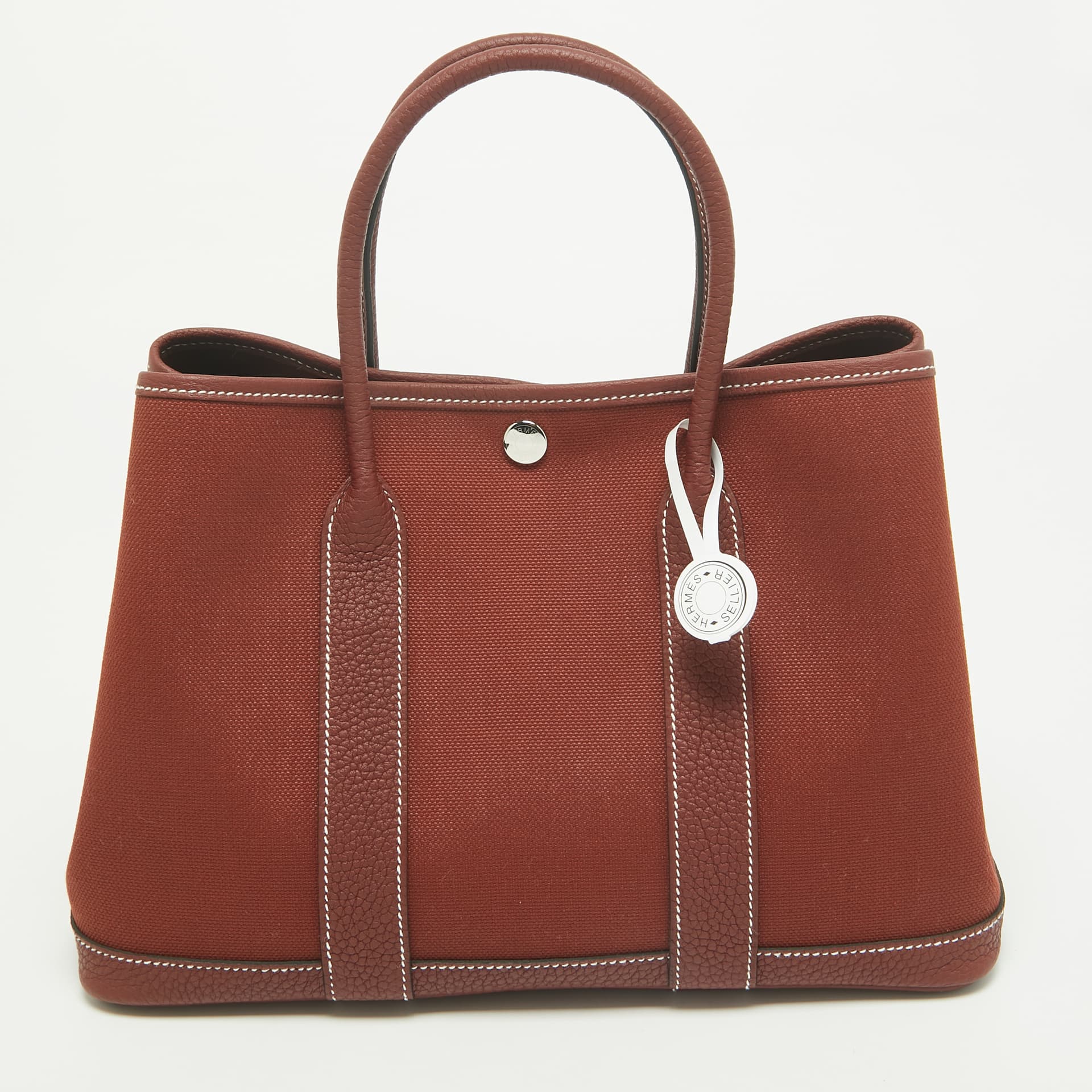 Herm&egrave;s Garden Party 30 Rouge H Militaire Toile and Negonda Leather Tote