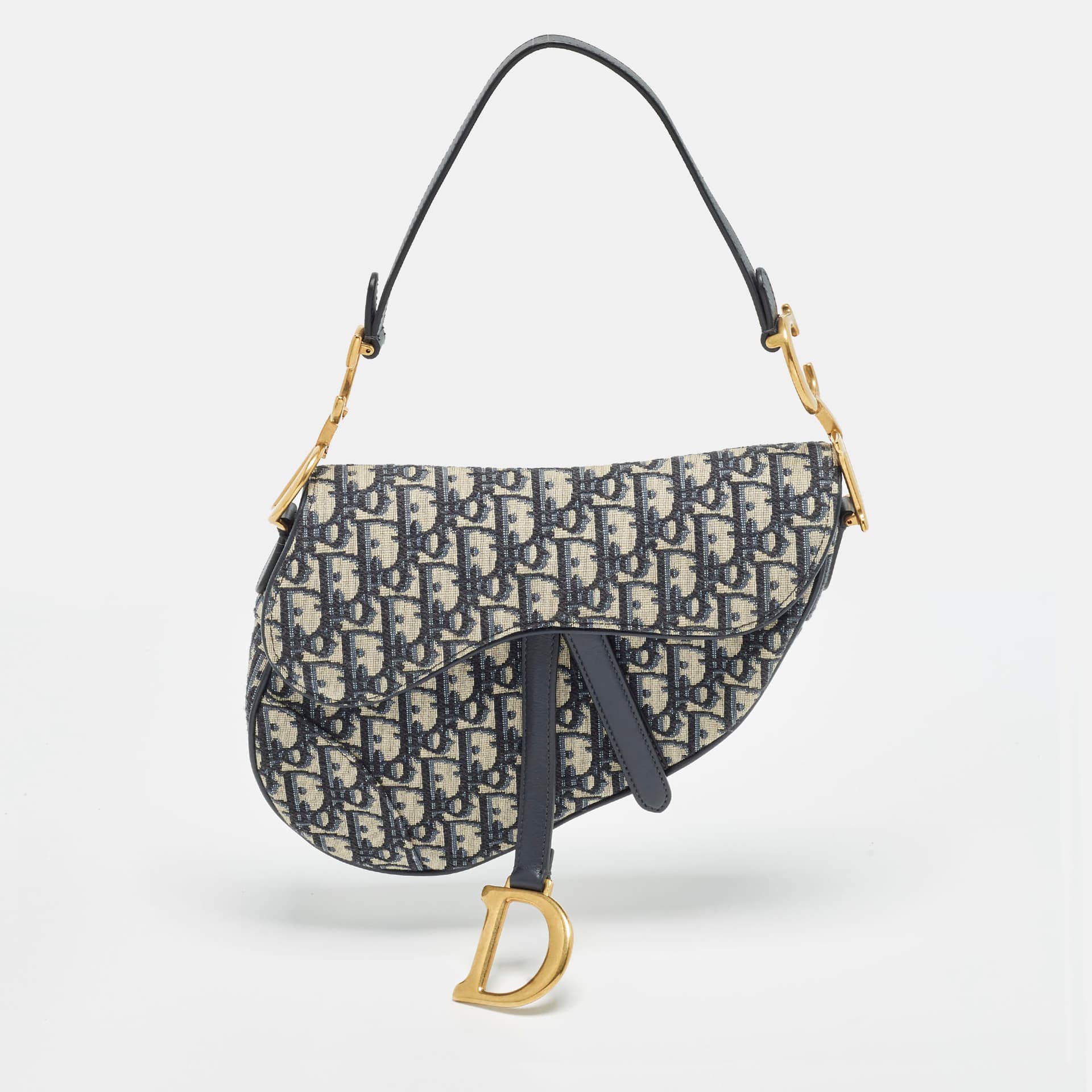 Dior Saddle Navy Blue Oblique Canvas and Leather Shoulder Bag