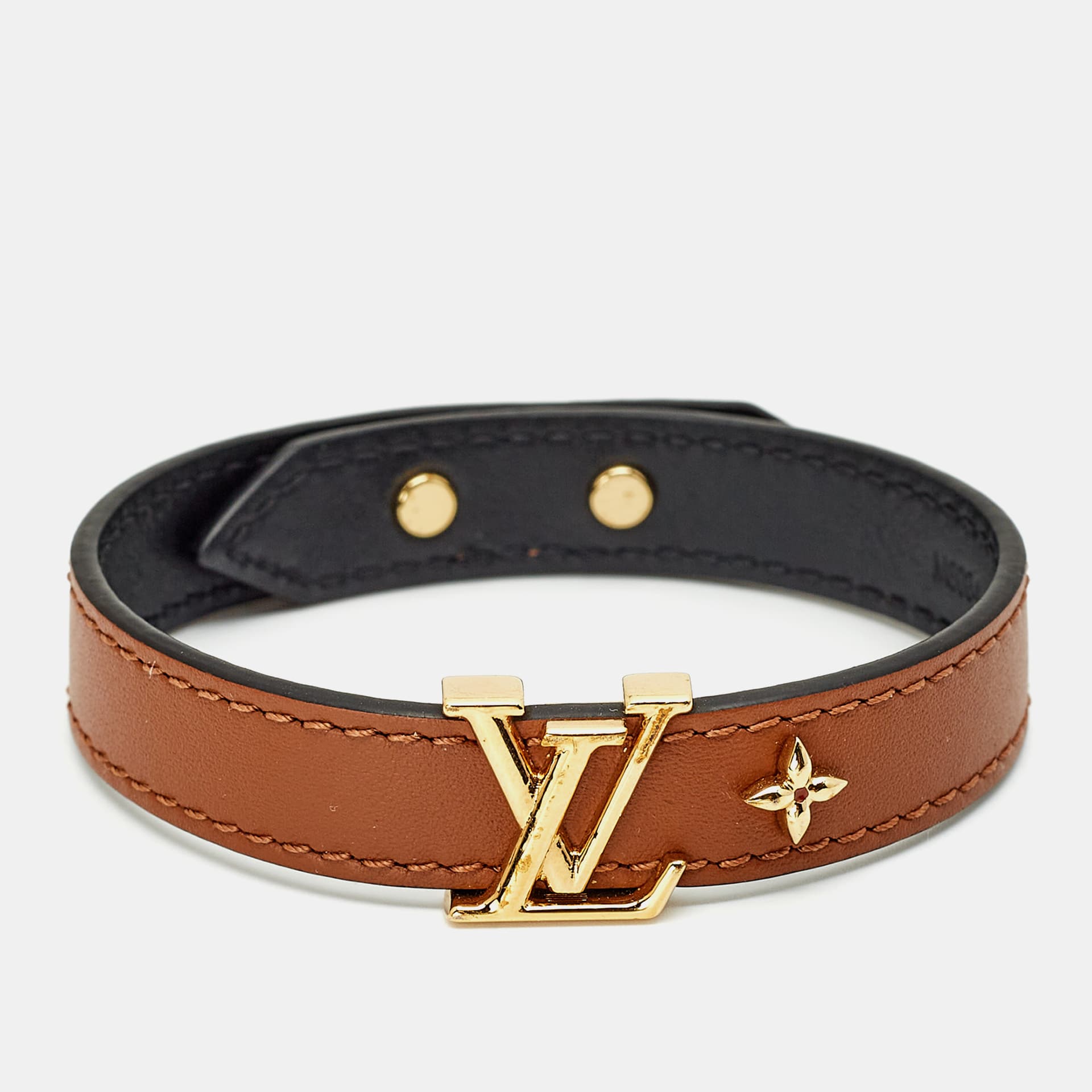 Louis Vuitton LV Iconic Leather Gold Tone Bracelet 19