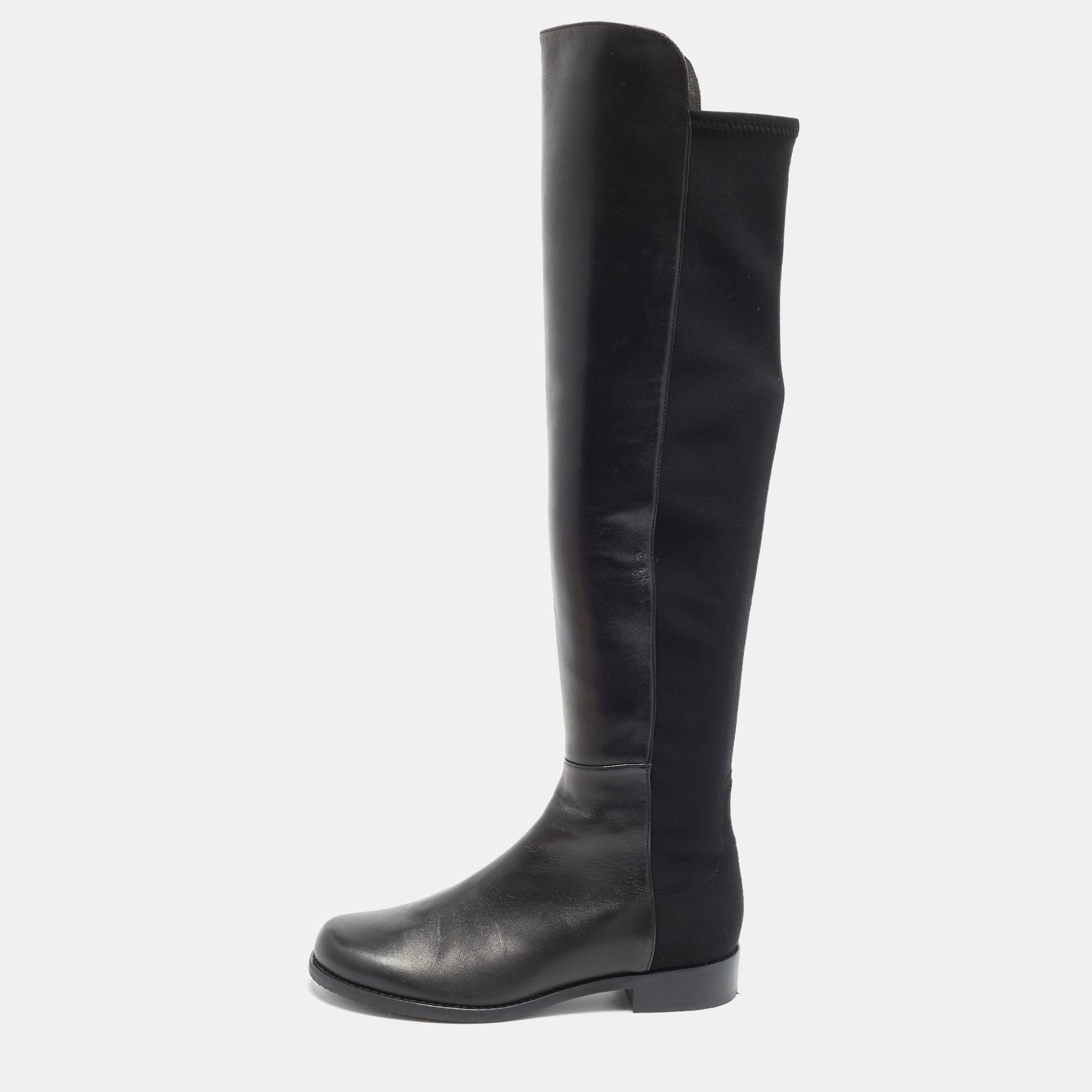 Stuart Weitzman Lowland Size 37.5 Black Fabric and Leather Knee Length Boots