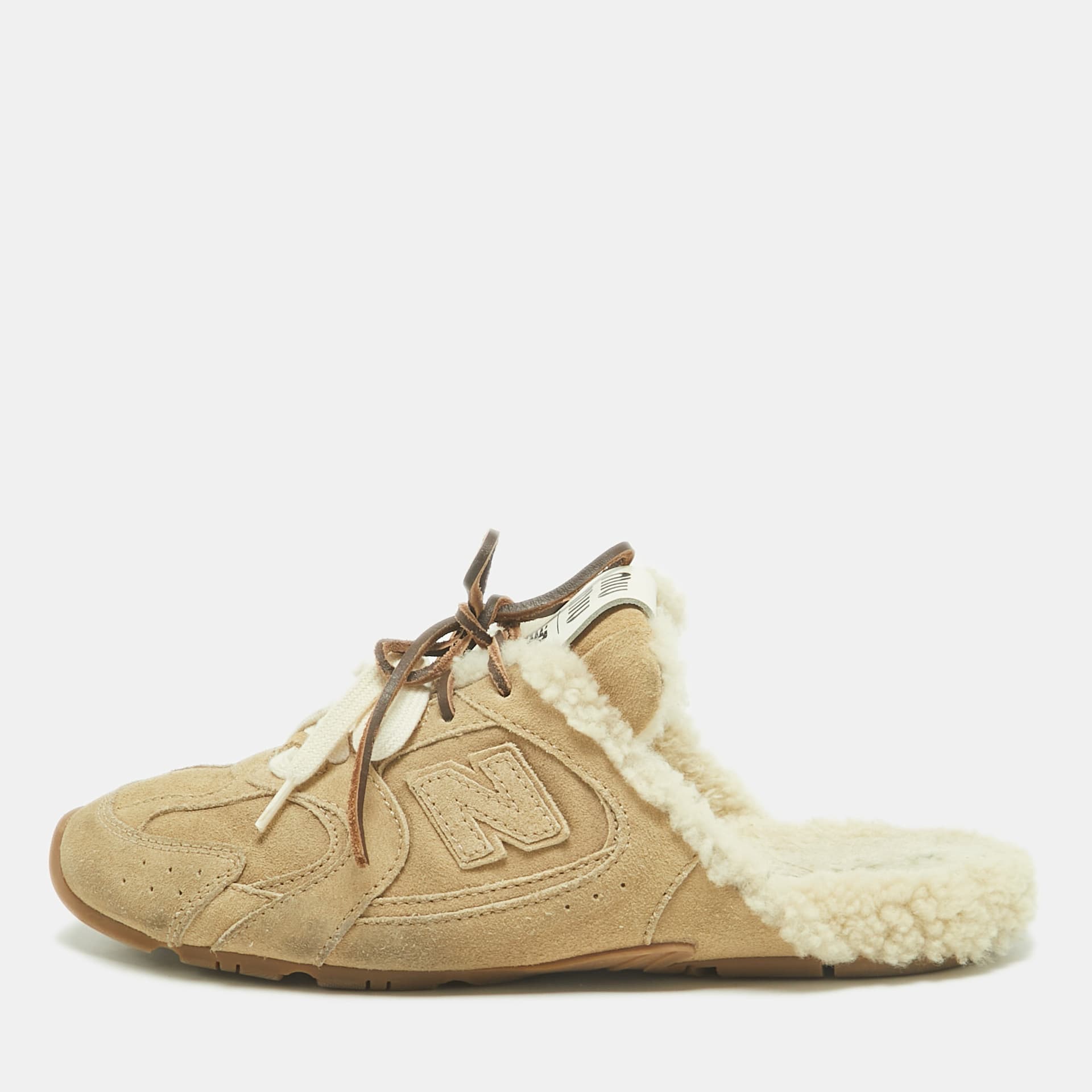 Miu Miu x New Balance  Size 37.5 Grey Shearling and Suede Mules