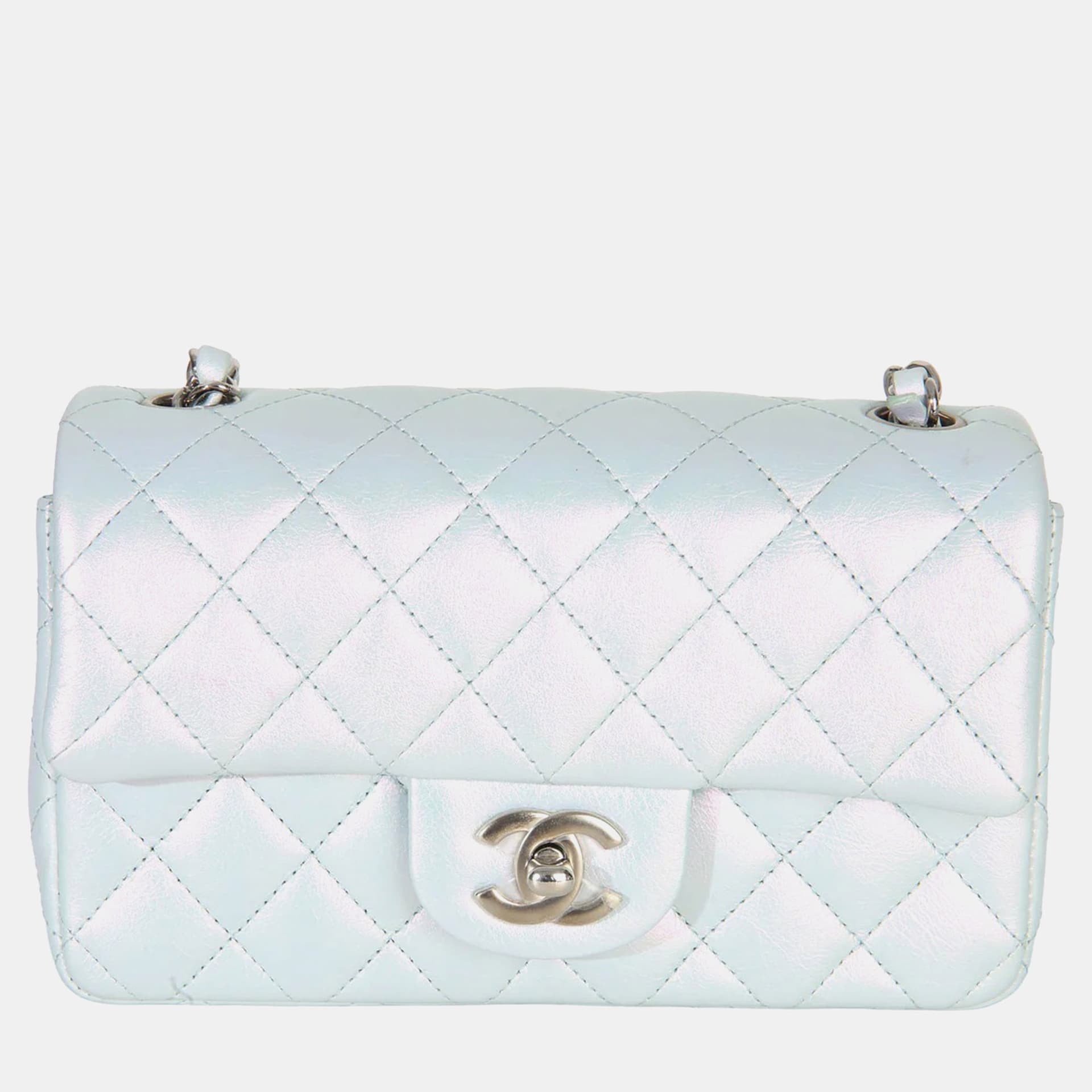 Chanel XS Rectangle Flap Blue Iridescent Goatskin Shoulder Bag