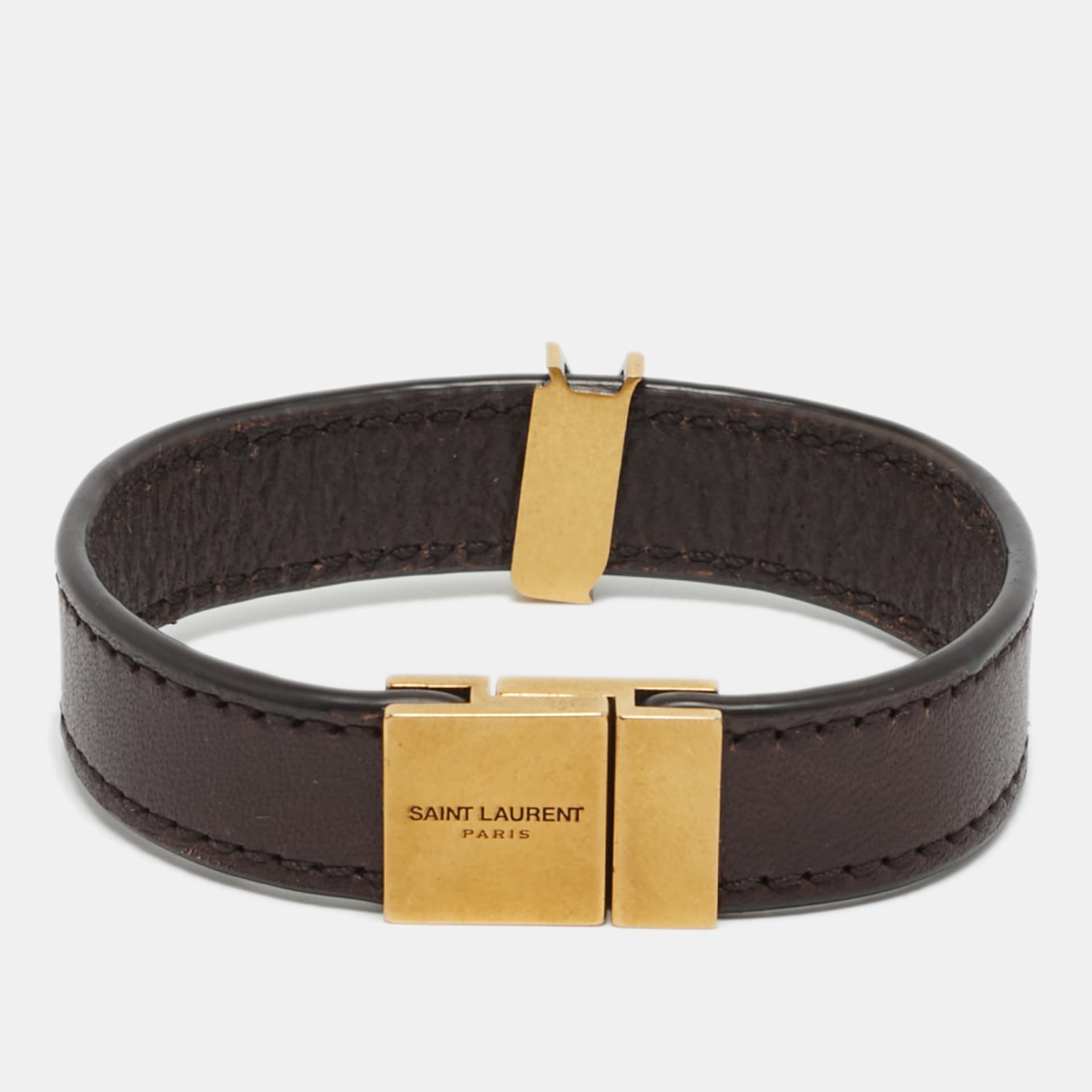 Saint Laurent Opym Leather Gold Tone Bracelet