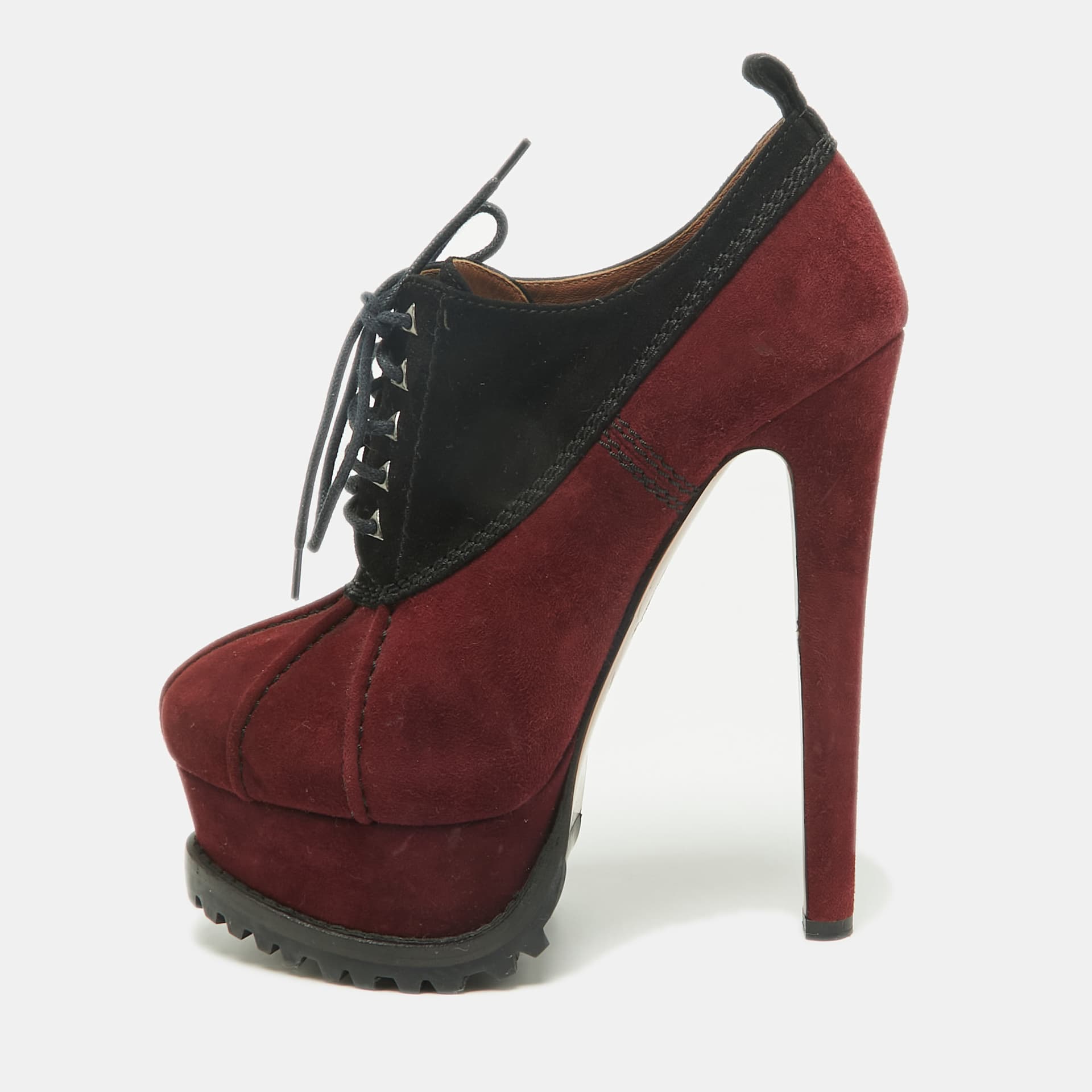 Alaia Size 37.5 Burgundy/Black Suede Booties