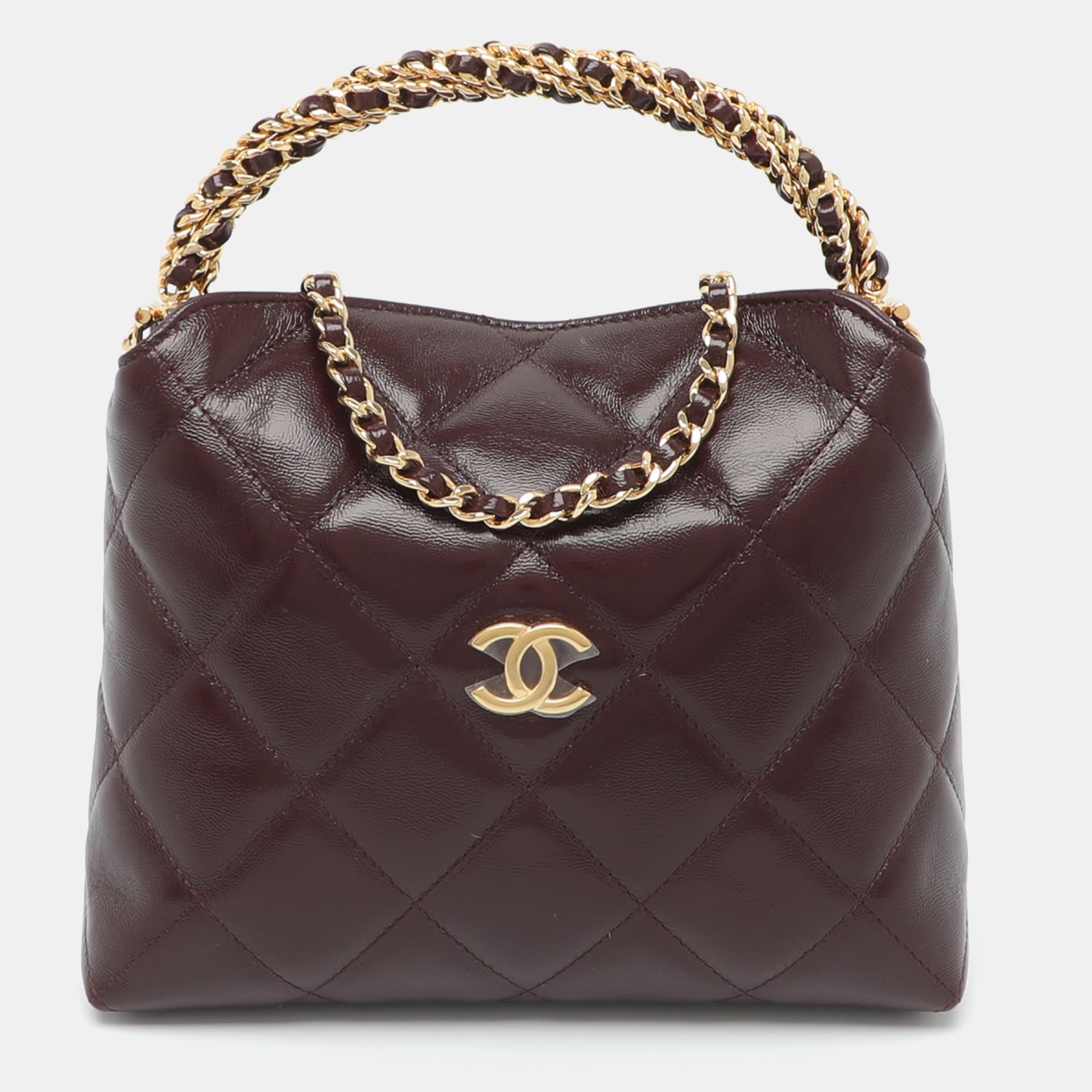 Chanel 24B Mini Burgundy Quilted Leather Twist Chain Hobo