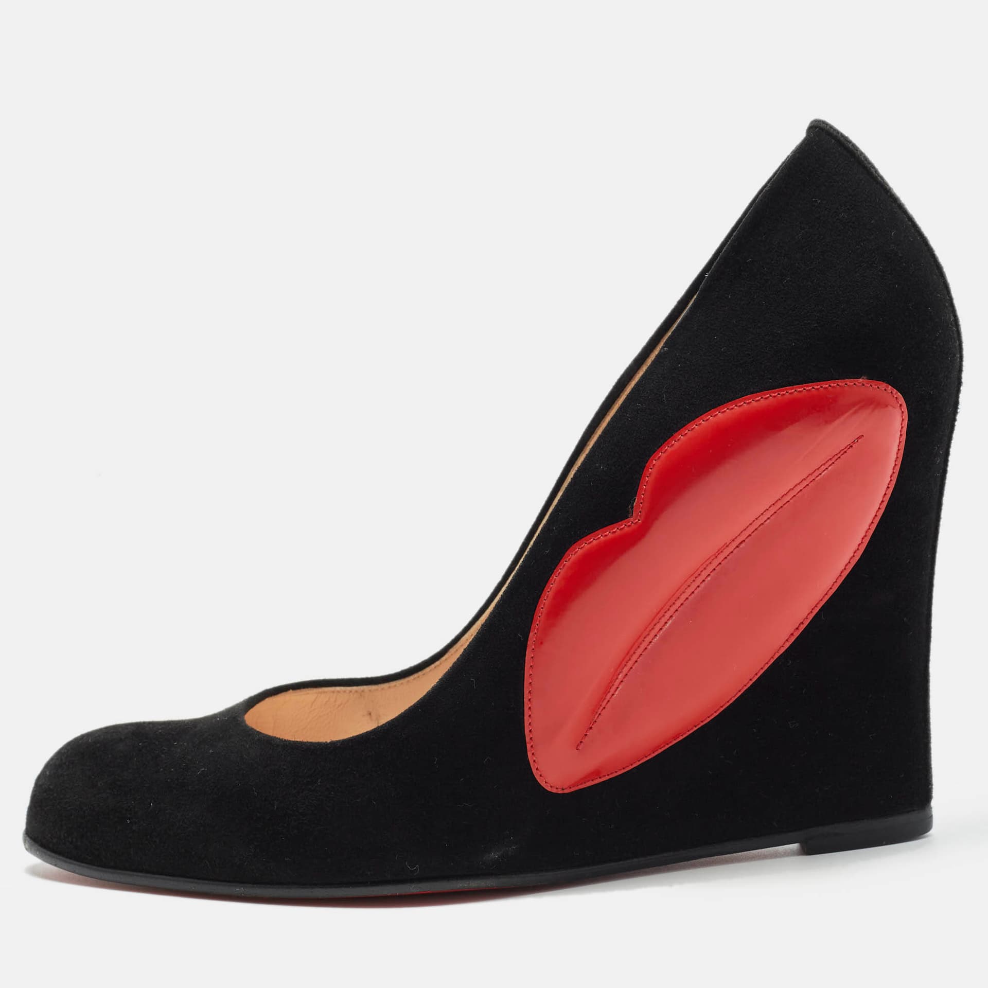 Christian Louboutin Size 38 Black Suede Wedge Pumps