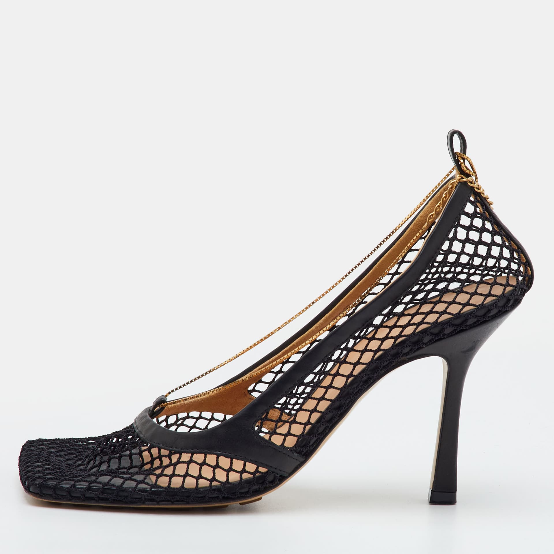 Bottega Veneta Strech Size 38.5 Black Leather and Mesh Pumps