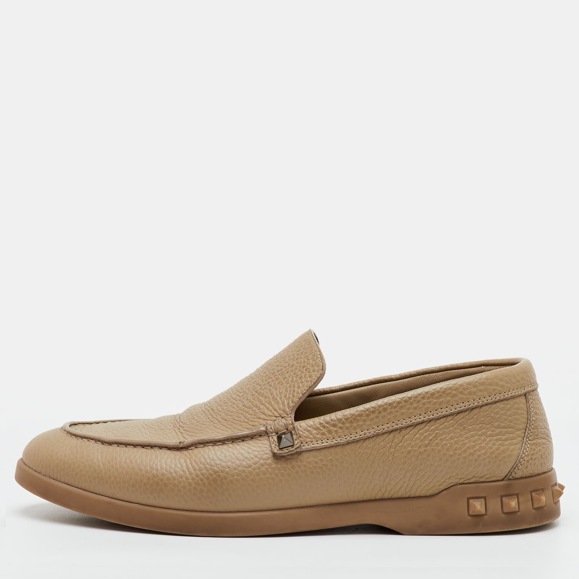 Valentino Rockstud Size 42 Light Brown Leather Slip On Loafers