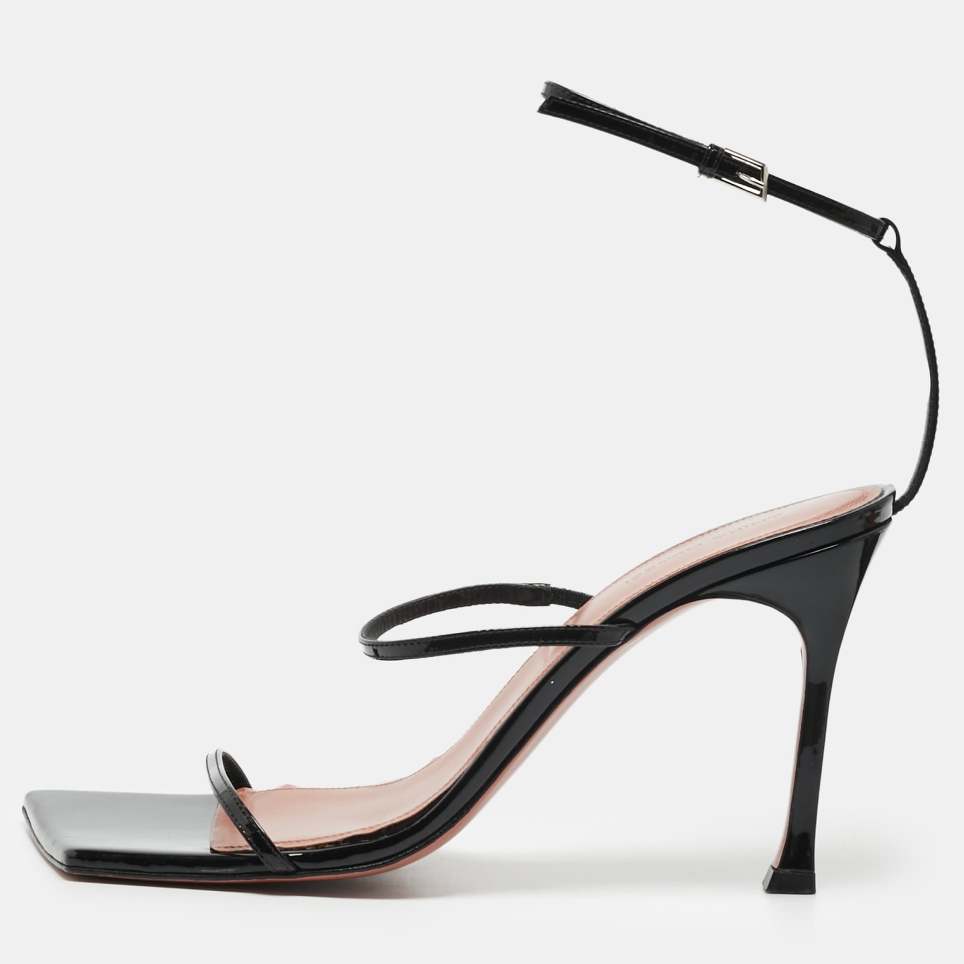 Amina Muaddi Maya Size 40 Black Patent Leather Ankle Strap Sandals