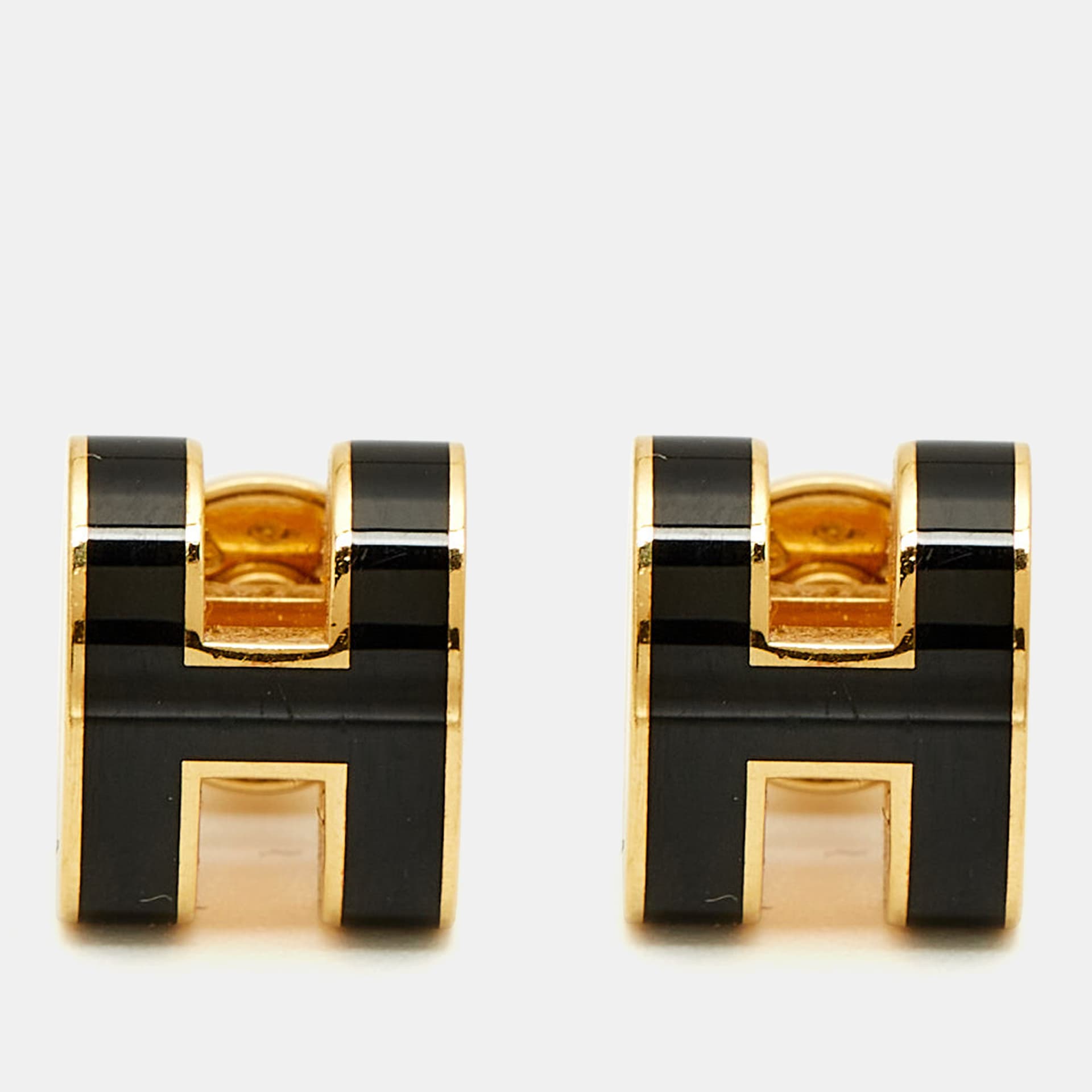 Herm&egrave;s Mini Pop H Enamel Gold Plated Earrings