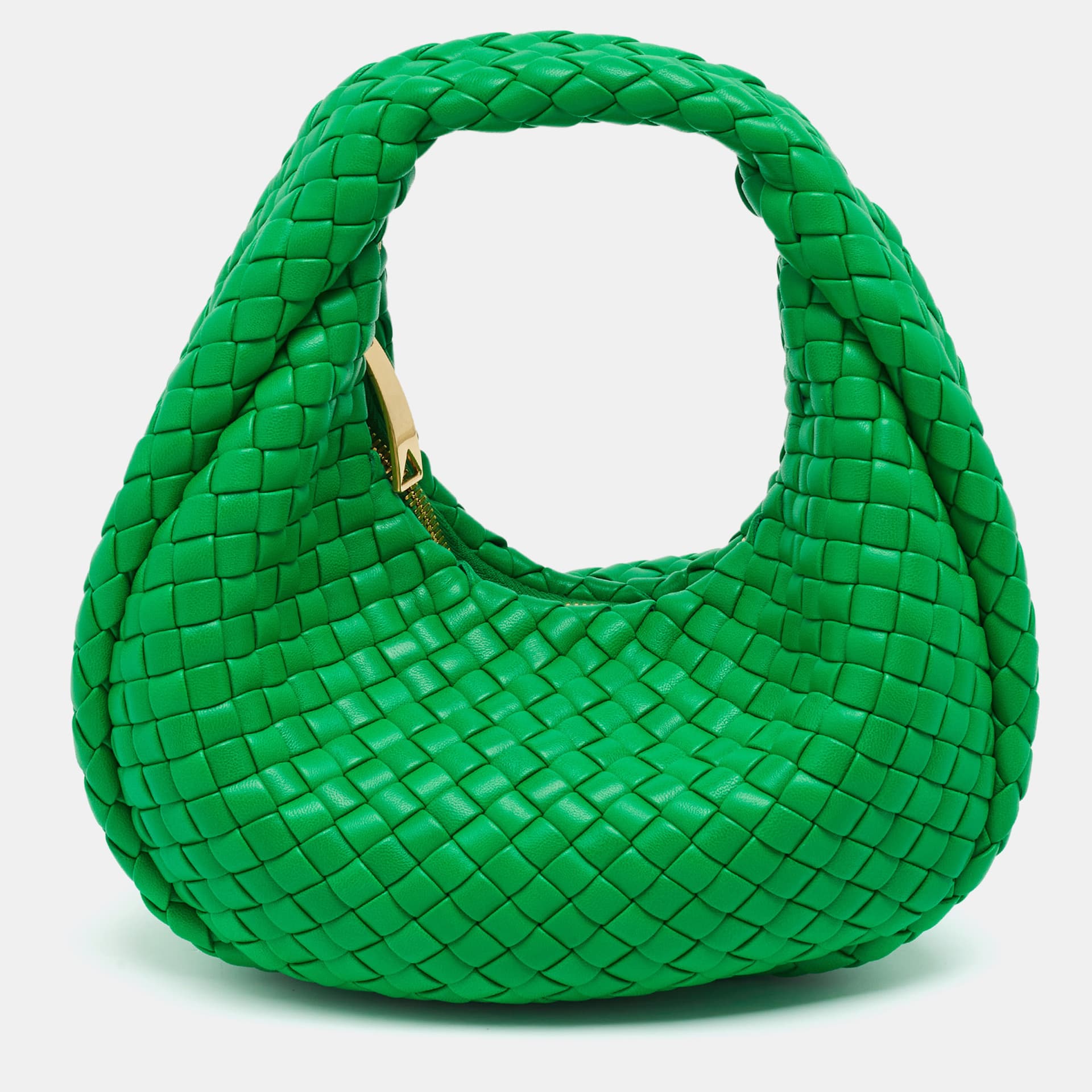 Bottega Veneta Padded Jodie Mini Green Intrecciato Leather Hobo