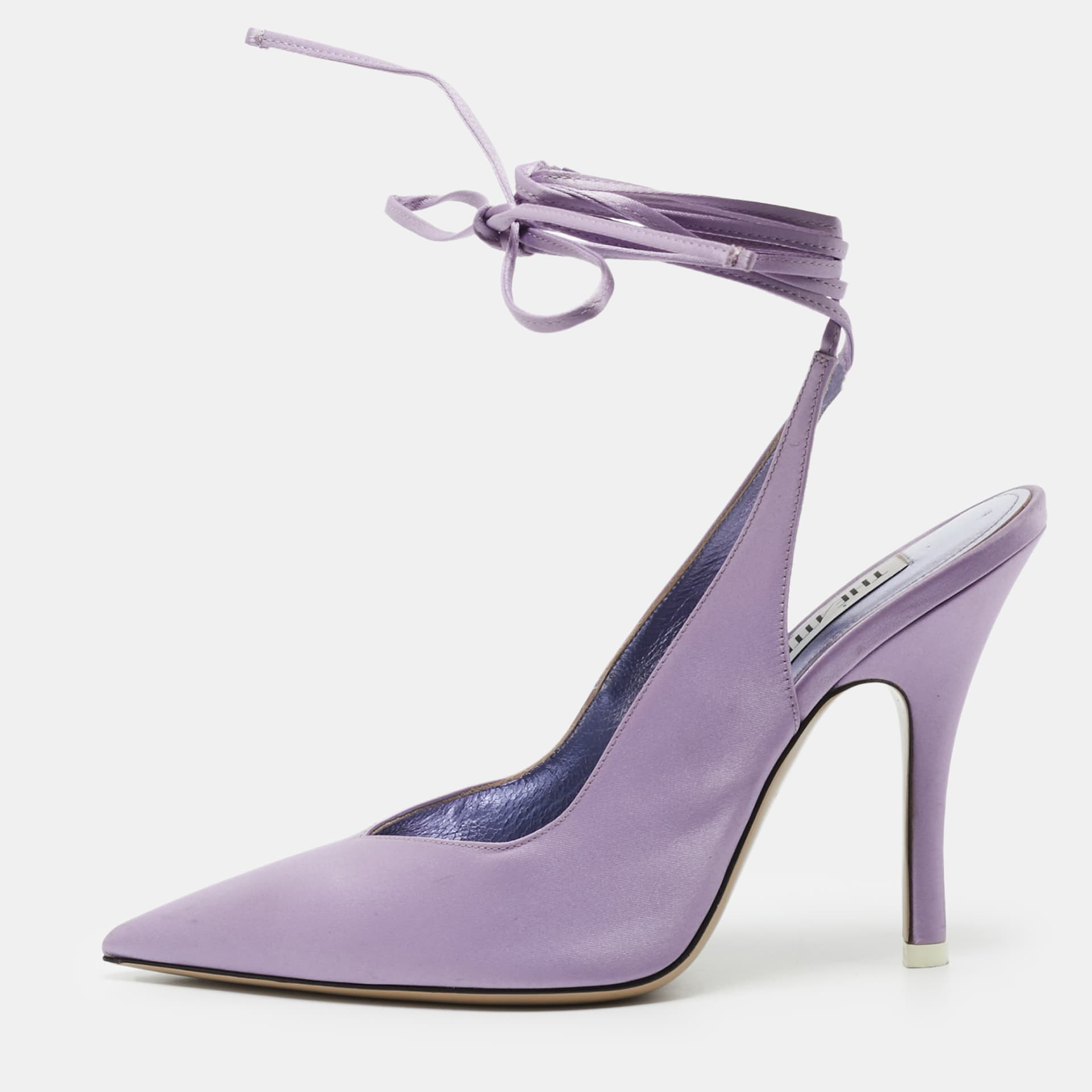 The Attico Venus Size 37.5 Purple Satin Ankle Wrap Pumps