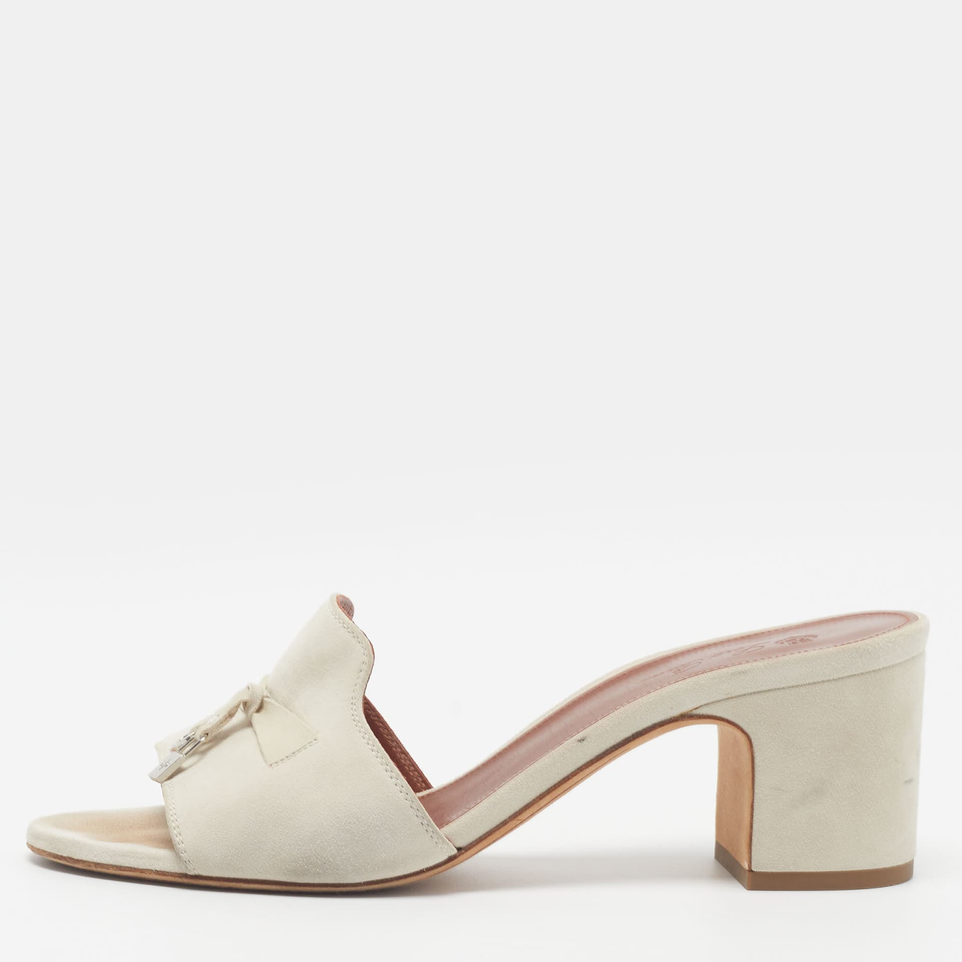 Loro Piana Summer Charms Size 37.5 Grey Suede Slide Sandals
