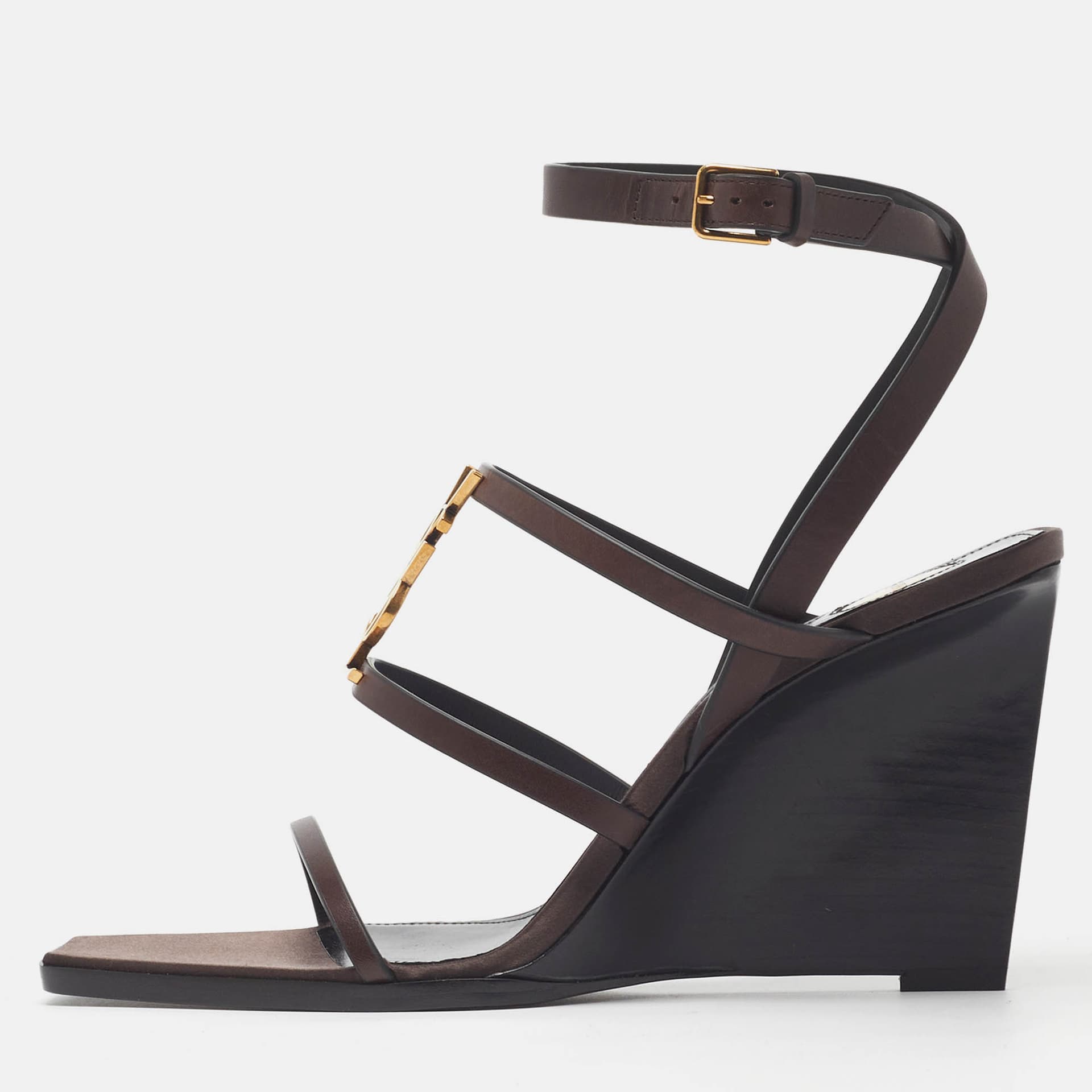 Saint Laurent Cassandra Size 40 Brown Leather Wedge Sandals