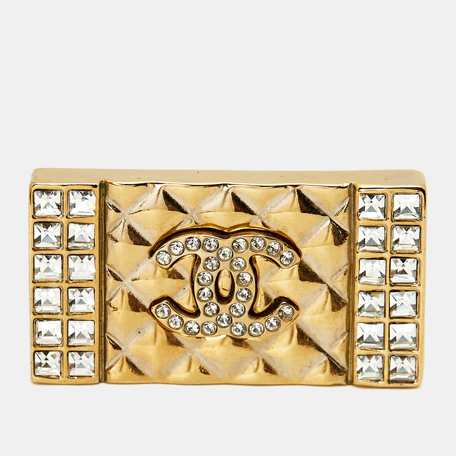 Chanel CC Crystals Gold Tone Brooch