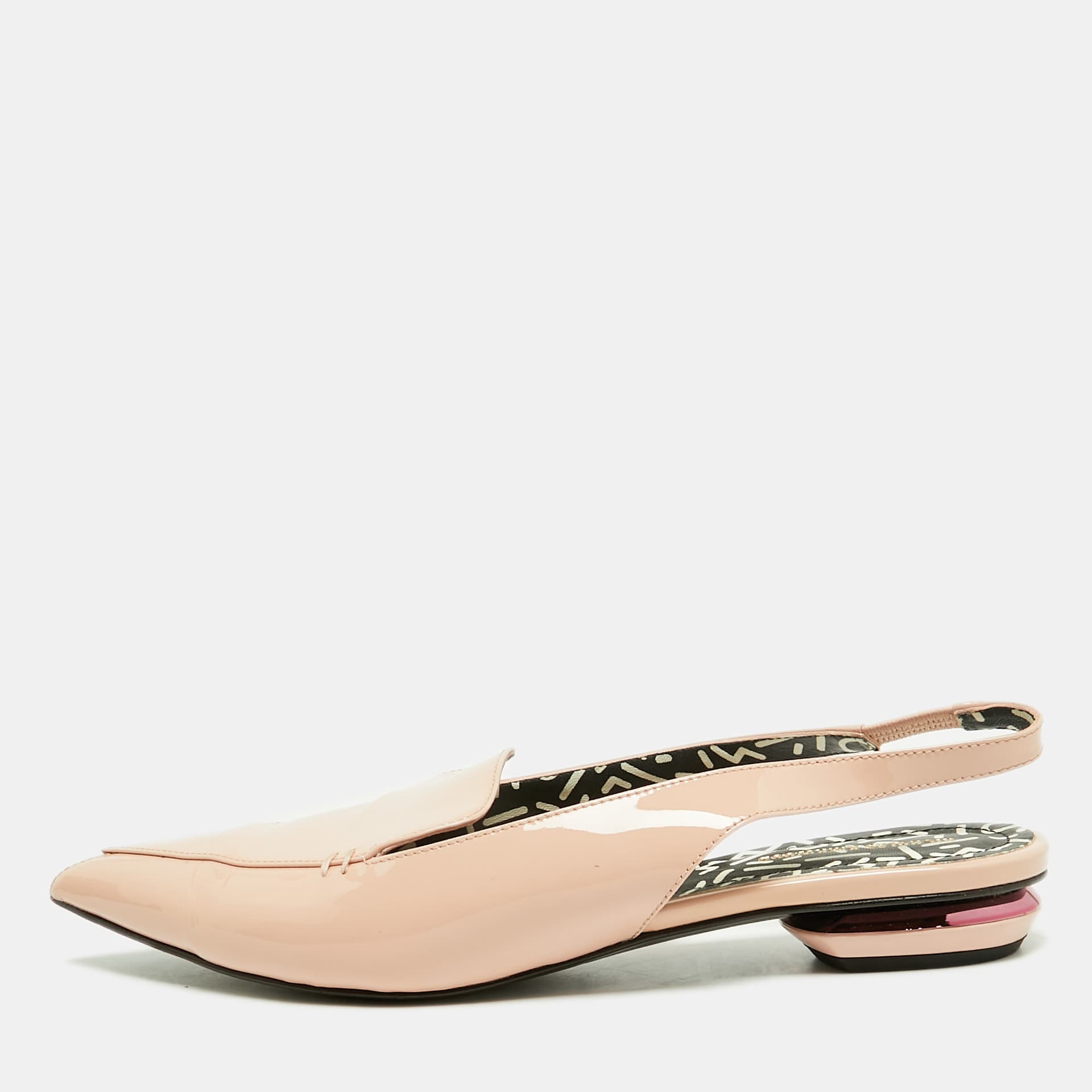 Nicholas Kirkwood Beya Size 39.5 Pink Patent Leather Slingback Flats
