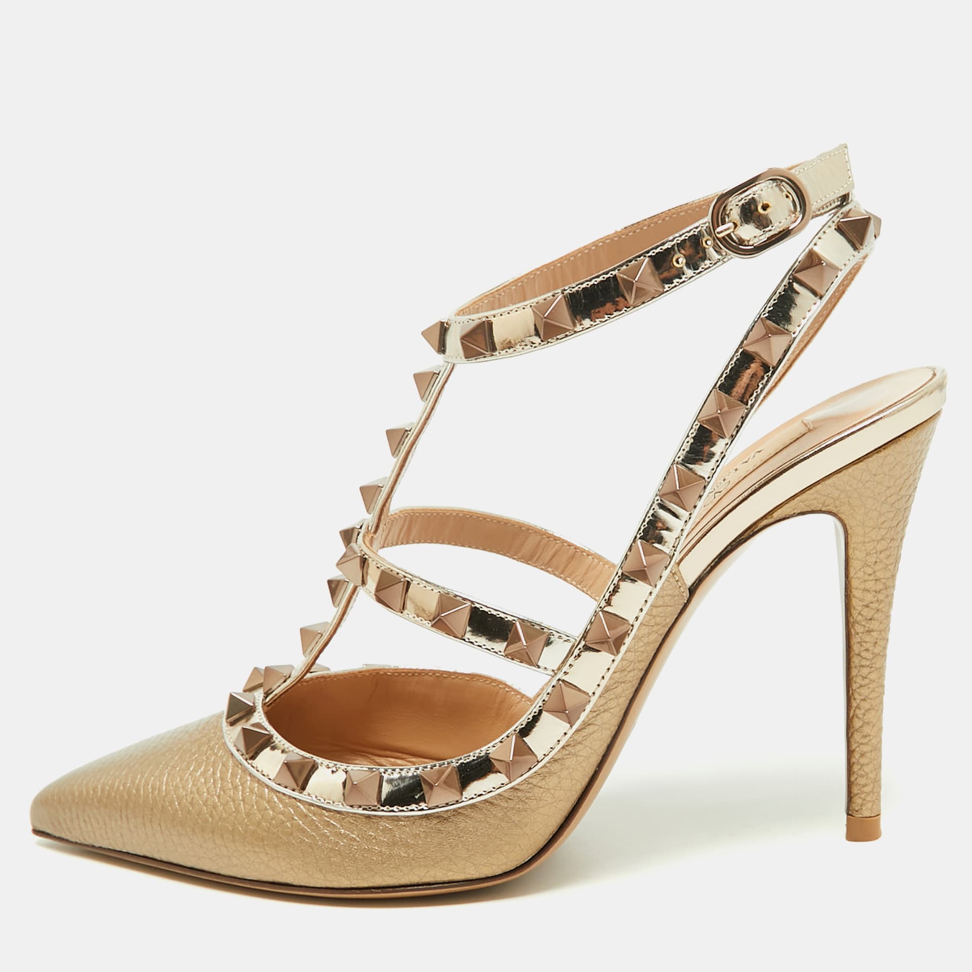 Valentino Rockstud Size 37.5 Metallic Leather and Patent Leather Pumps