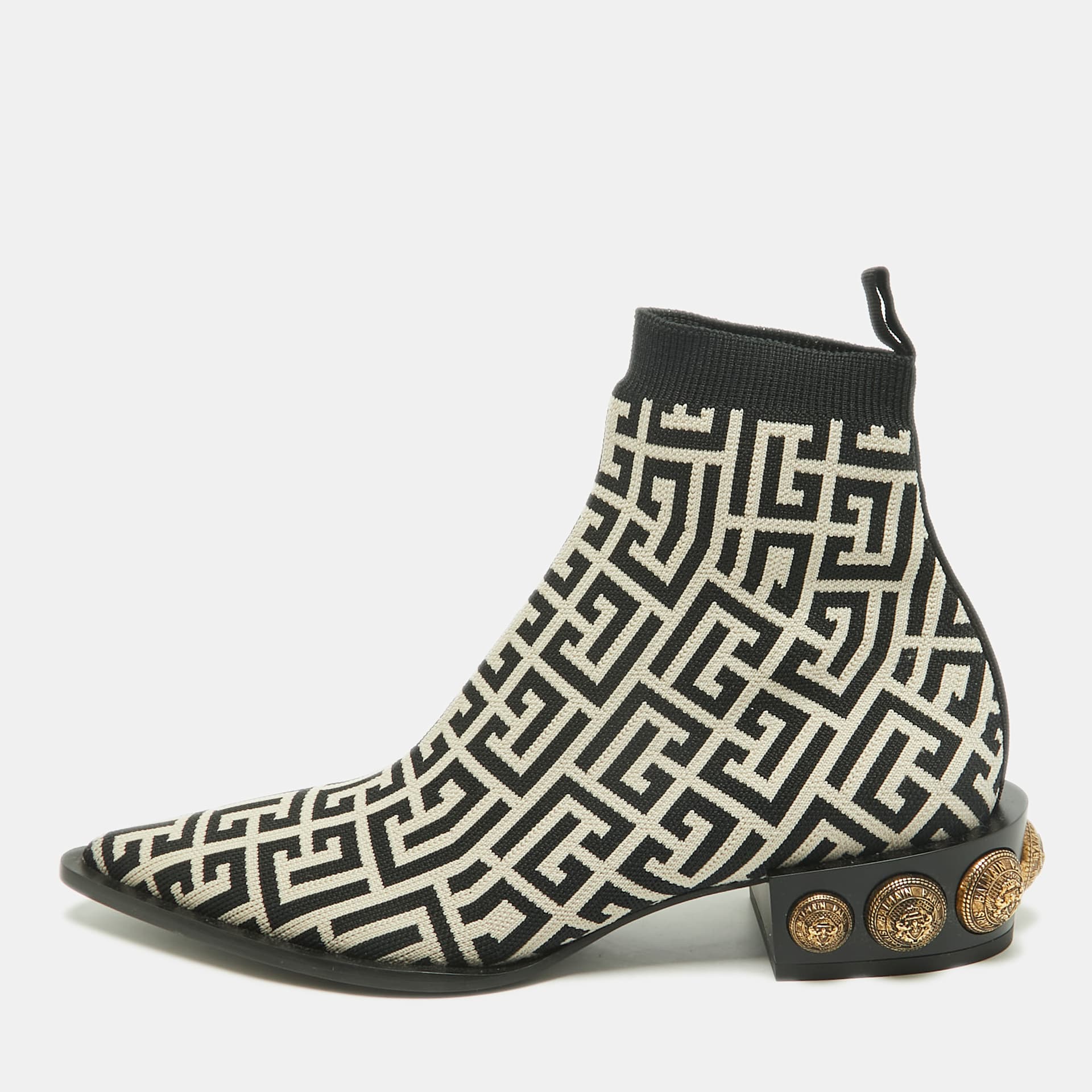 Balmain Size 37.5 Black Knit Fabric Skye Printed Socks Boots