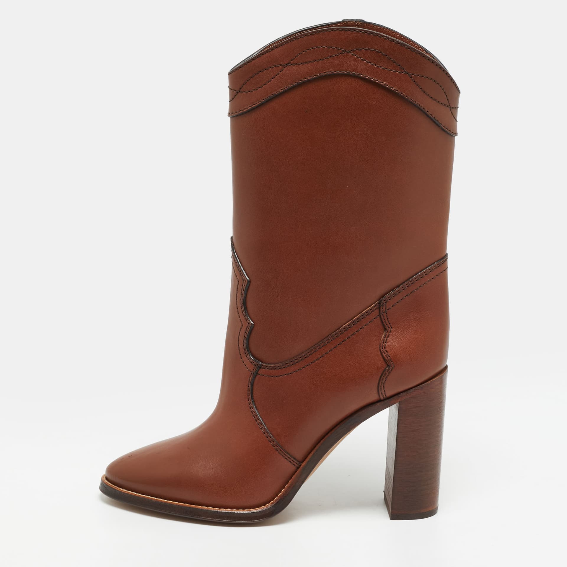 Saint Laurent Kate Size 40 Brown Leather Mid Calf Boots