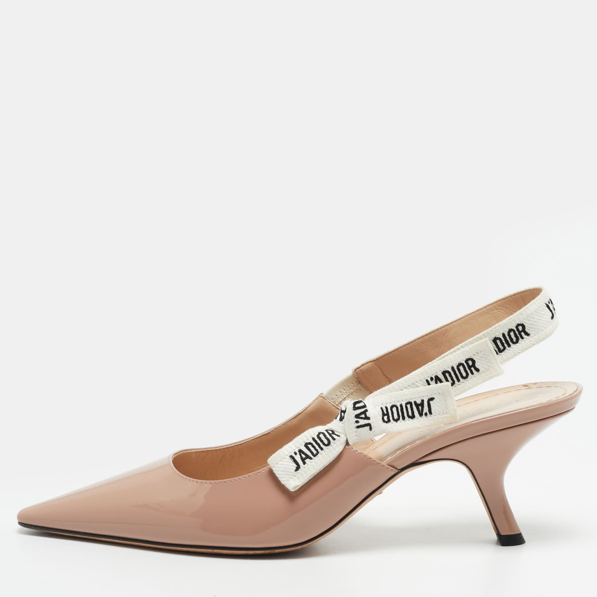 Dior J'Adior Size 41 Beige Patent Leather Pointed Toe Slingback Pumps