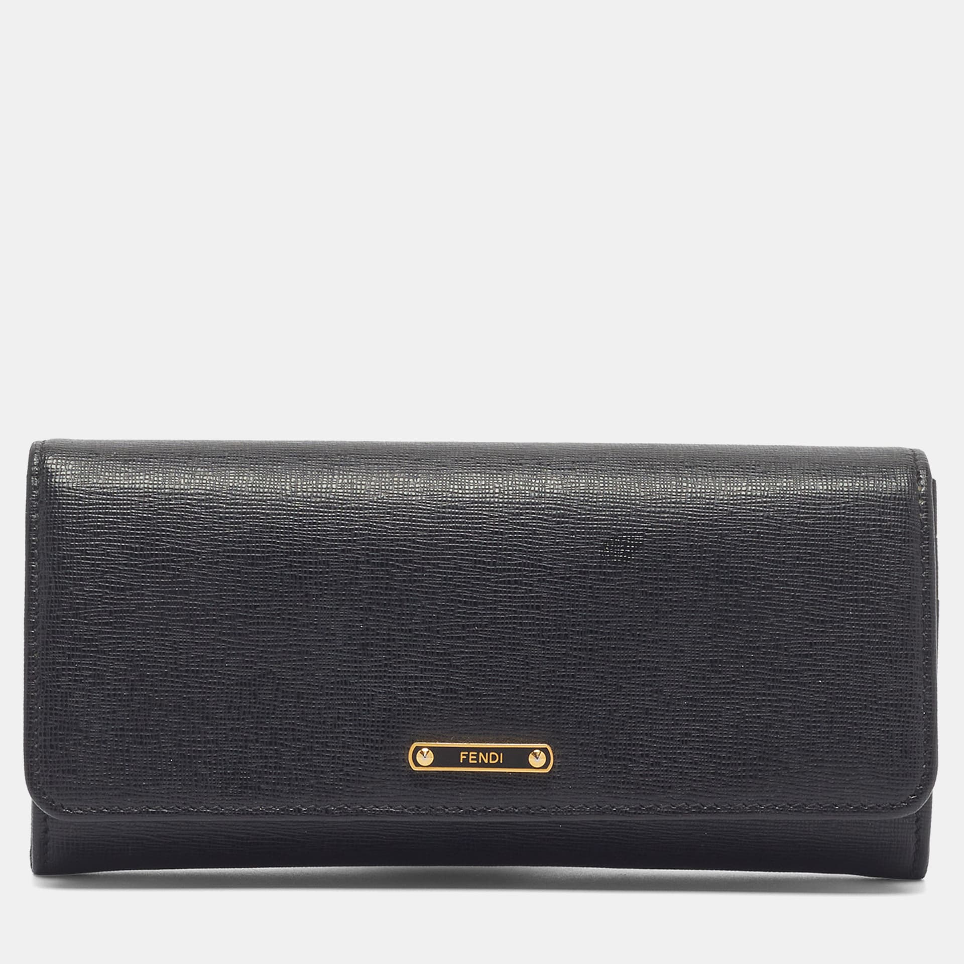 Fendi Logo Flap Black Leather Continental Wallet